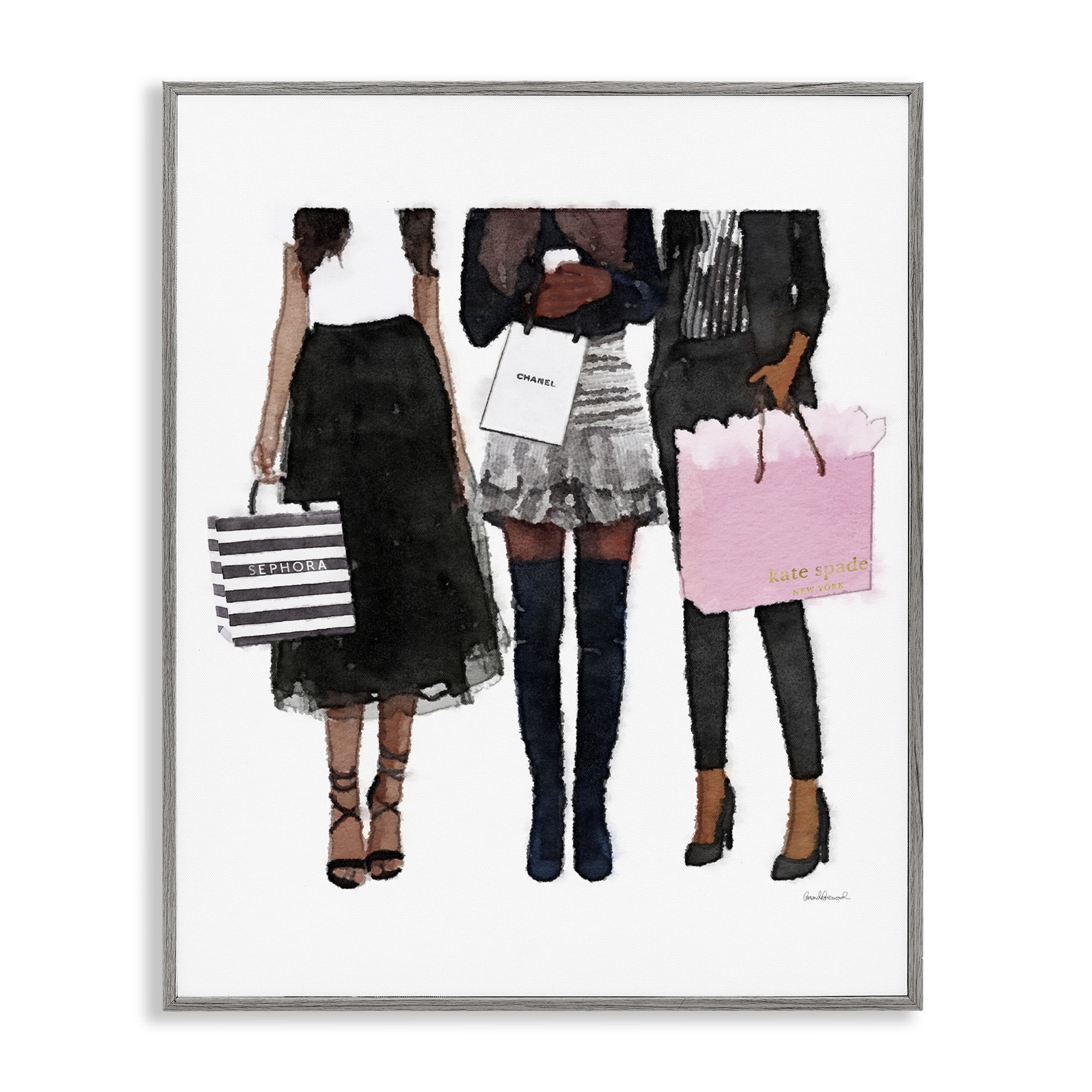 Stupell Industries Fashion Models Glam Watercolor Beauty & Fashion Painting Gray Framed Art Print Wall Art, 24 x 30