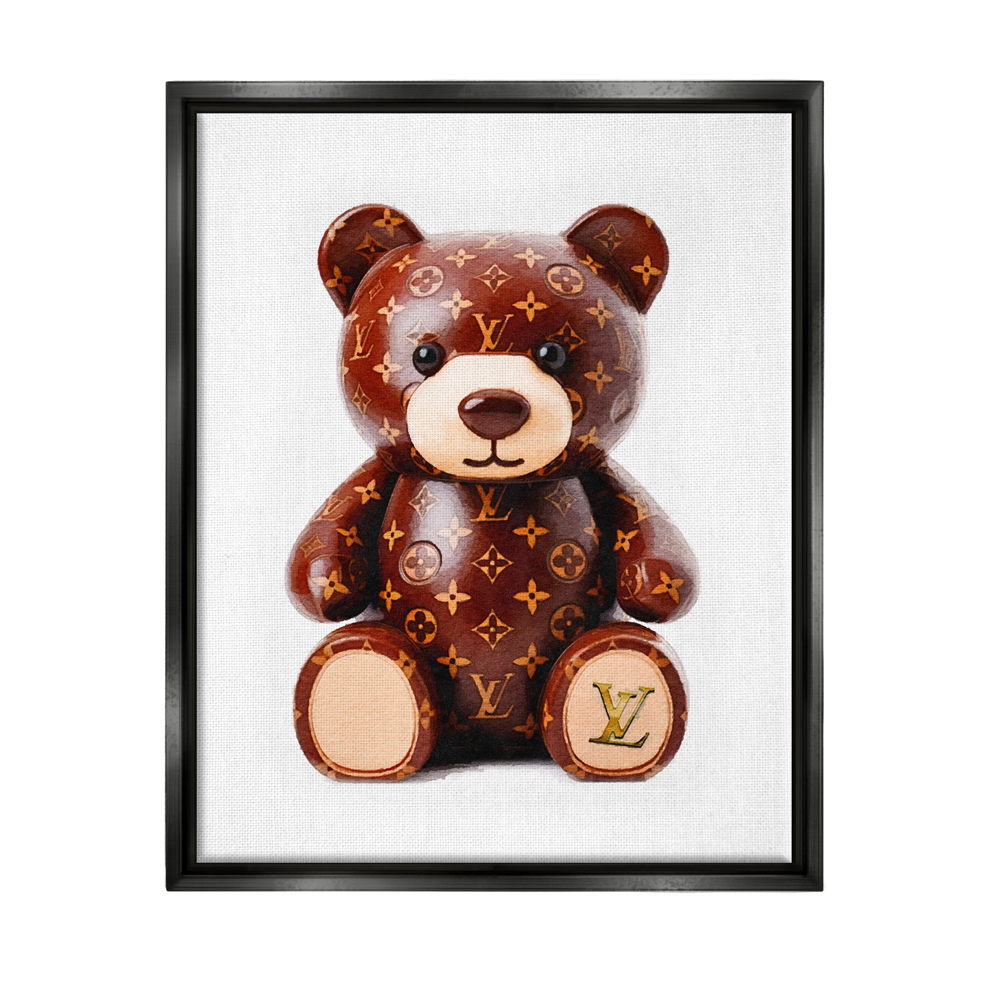 Stupell Industries Fashion Patterned Bear Beauty & Fashion Painting Black Floater Framed Canvas Art Print Wall Art, 25 x 31