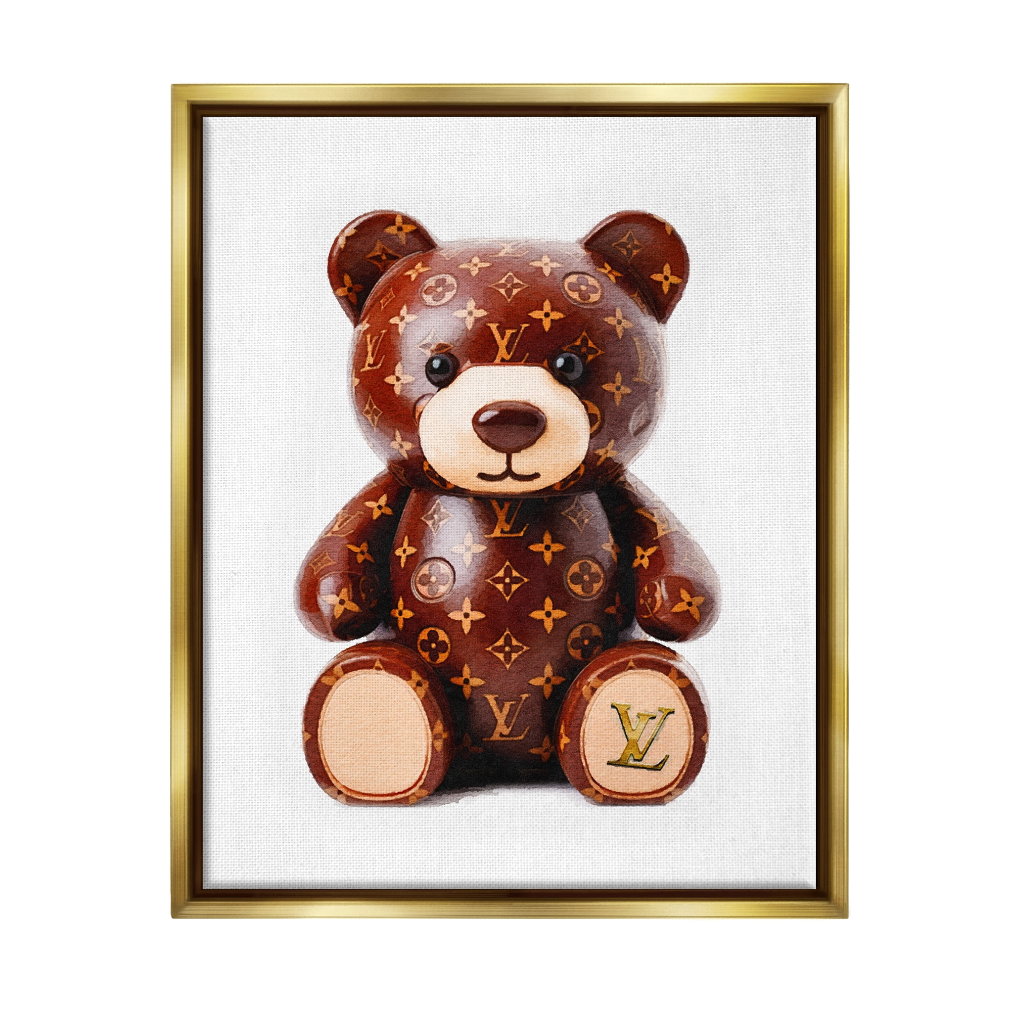 Stupell Industries Fashion Patterned Bear Beauty & Fashion Painting Gold Floater Framed Canvas Art Print Wall Art, 17 x 21