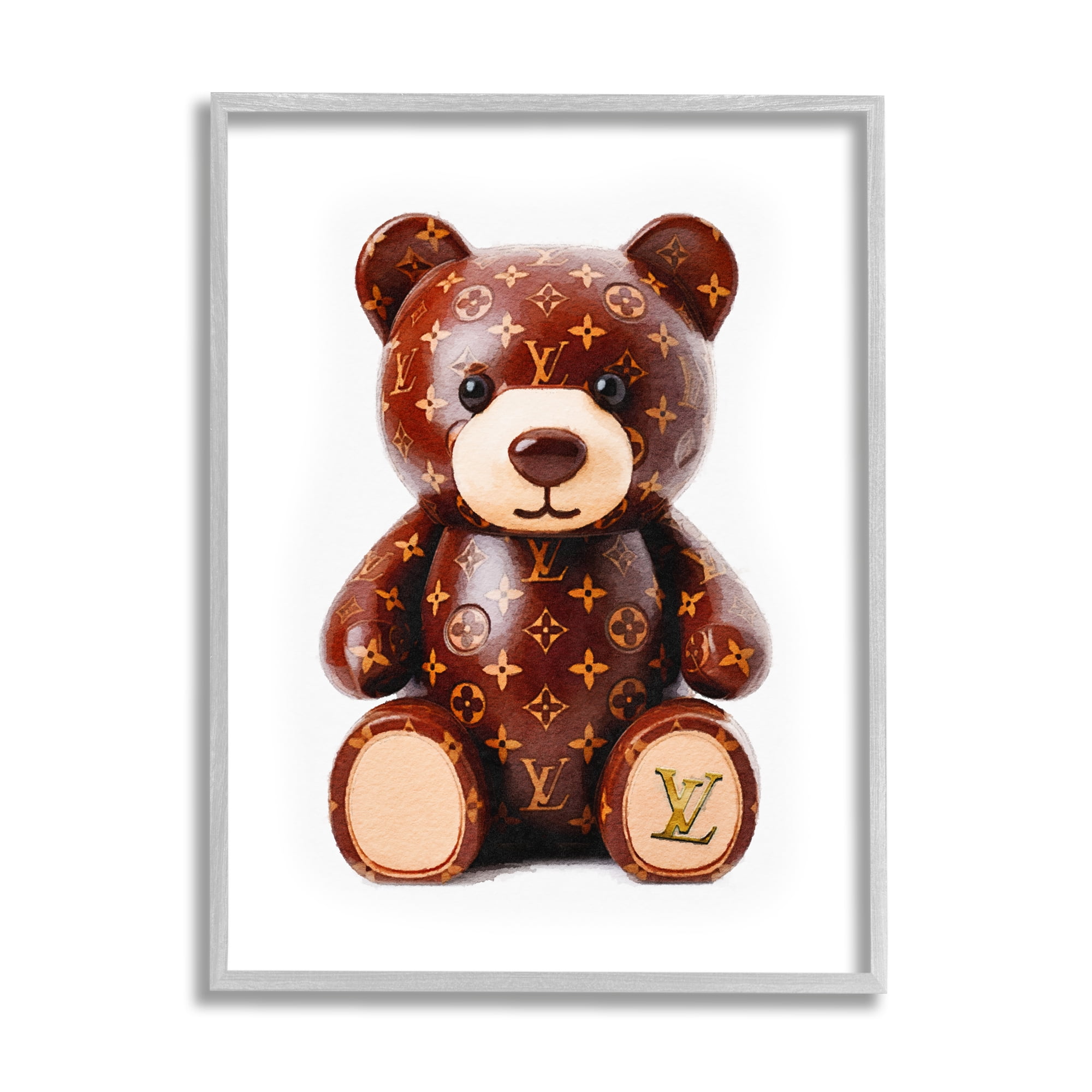 Stupell Industries Fashion Patterned Bear Beauty & Fashion Painting Gray Framed Art Print Wall Art, 16 x 20