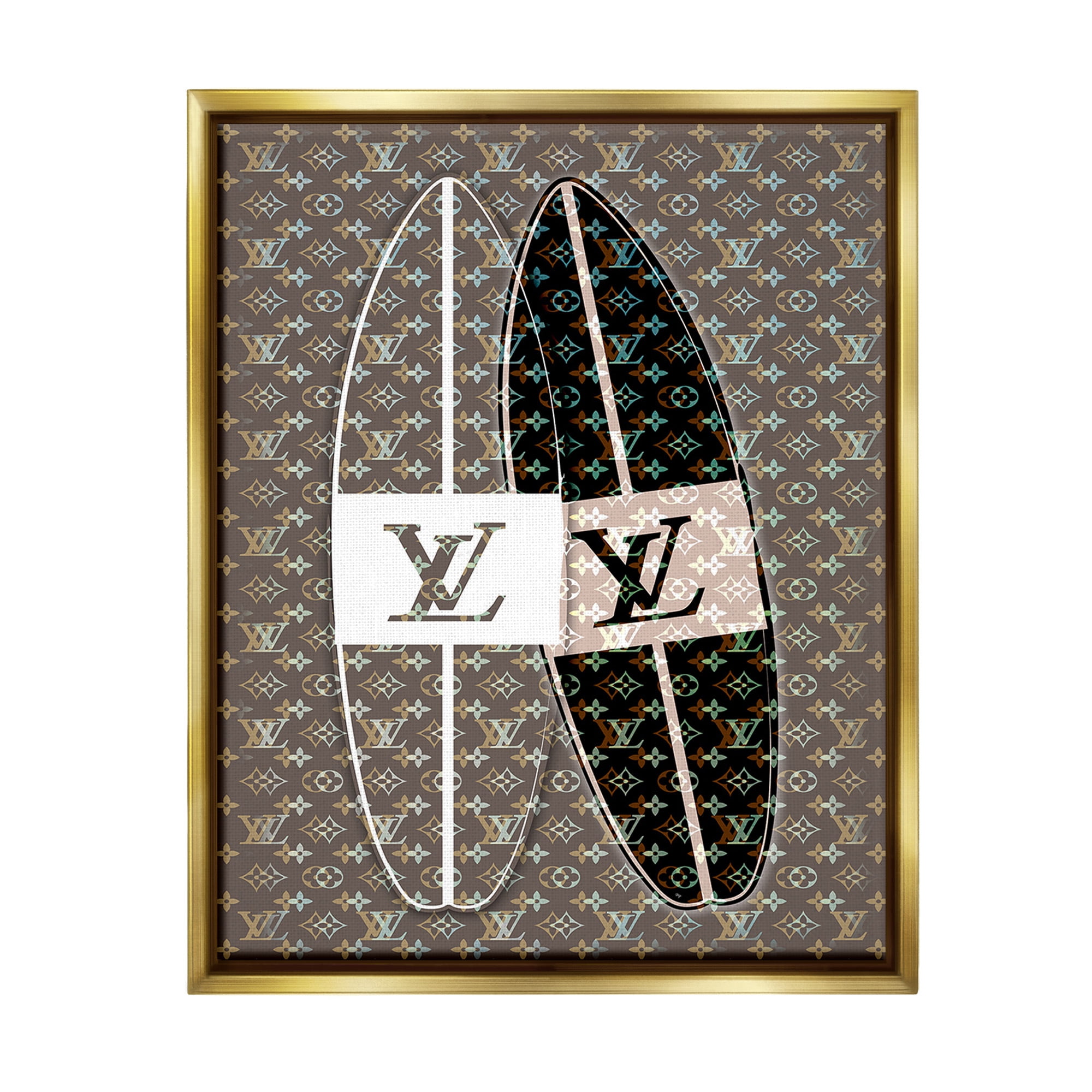 Stupell Industries Fashion Patterned Surf Beauty & Fashion Painting Gold Floater Framed Canvas Art Print Wall Art, 17 x 21
