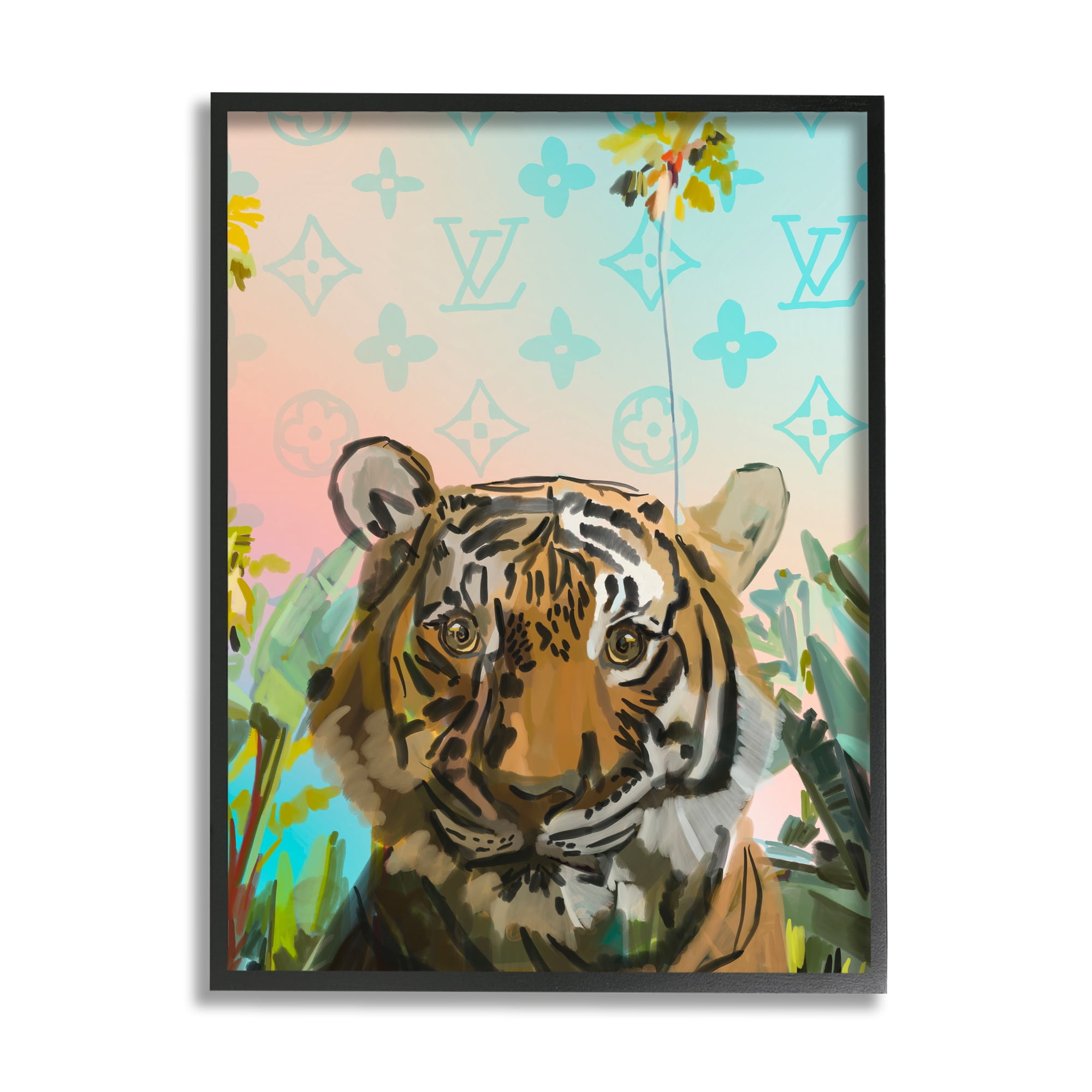 Stupell Industries Fashion Patterned Tiger Animals & Insects Painting Black Framed Art Print Wall Art, 24 x 30