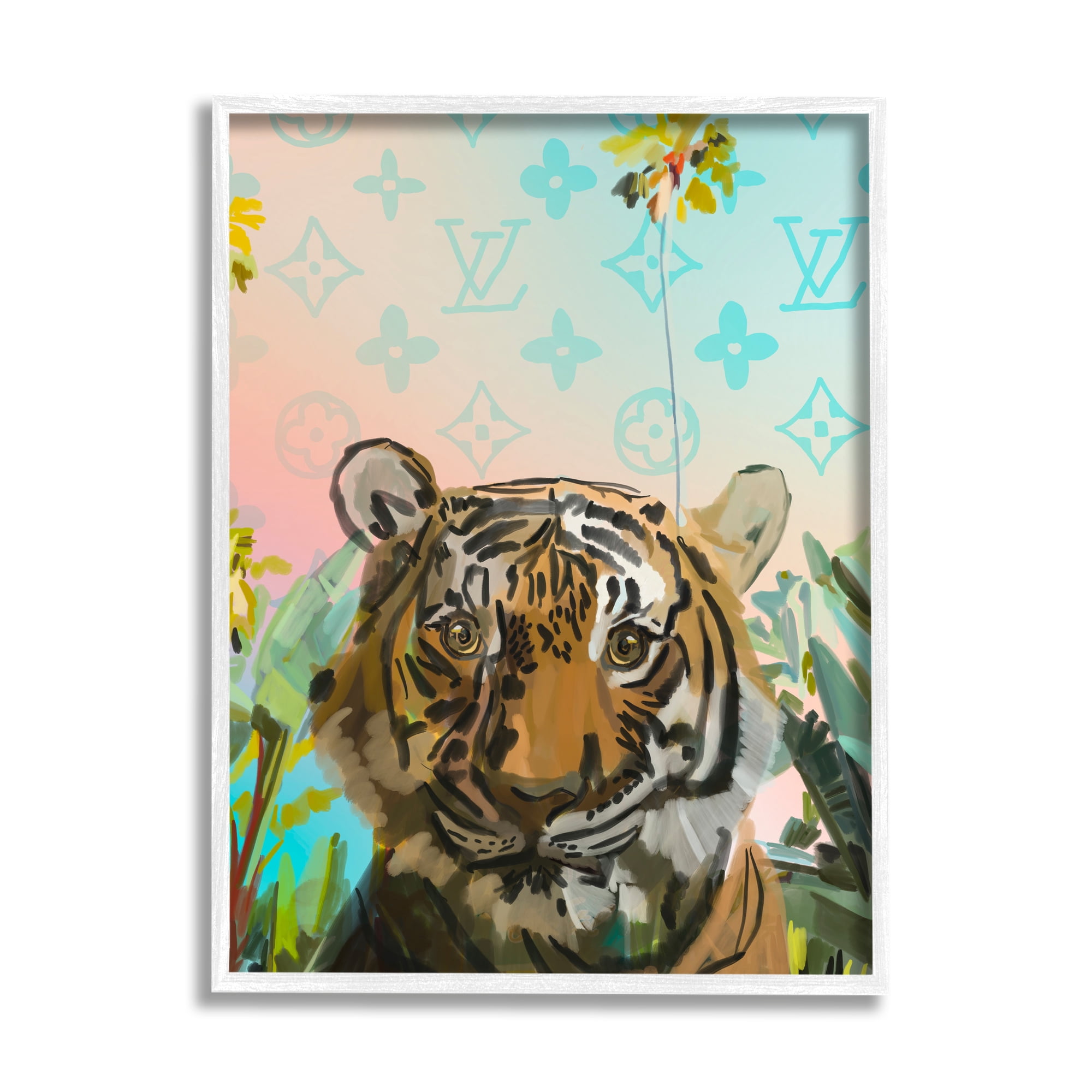 Stupell Industries Fashion Patterned Tiger Animals & Insects Painting White Framed Art Print Wall Art, 16 x 20