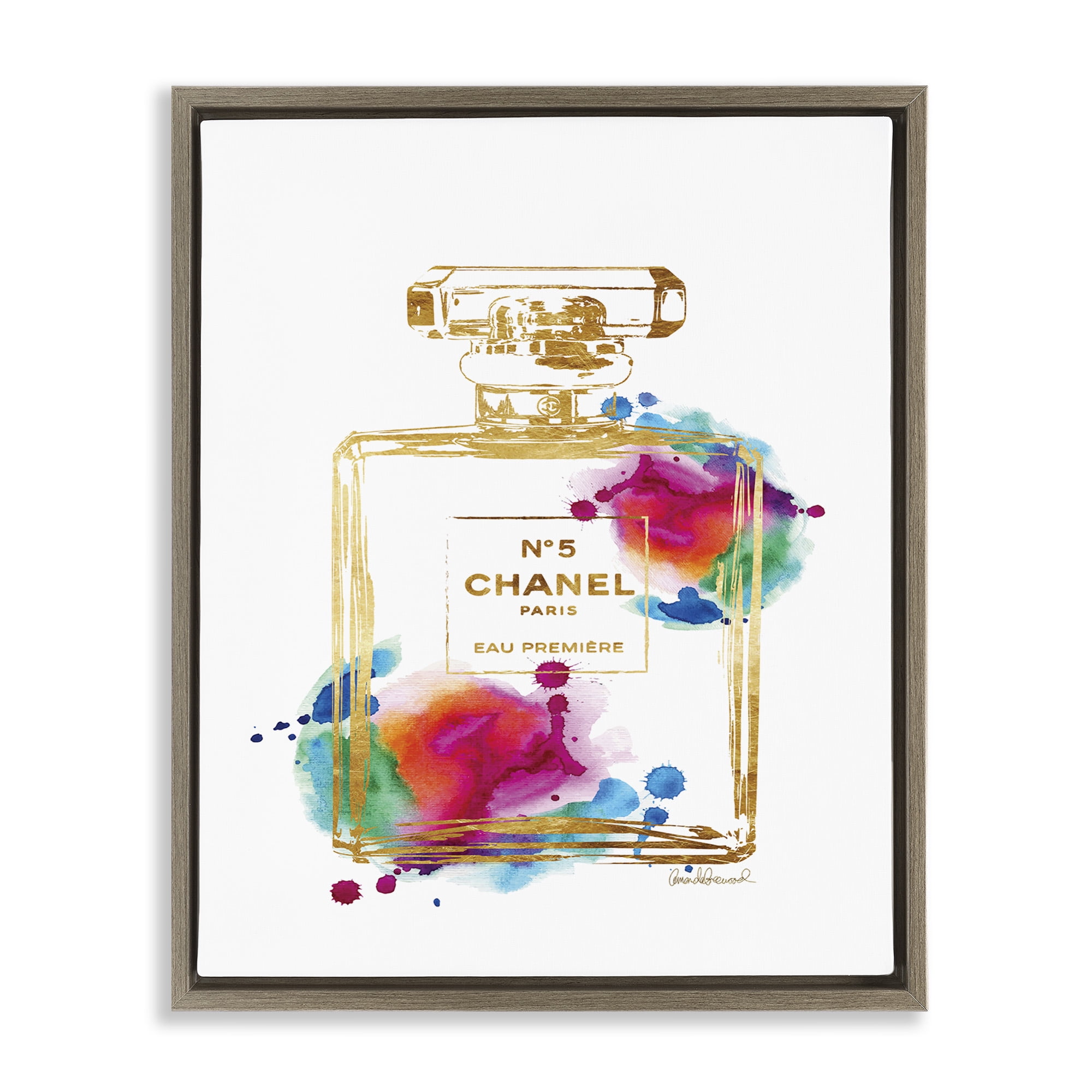 Stupell Industries Fashion Perfume Gold Accent Abstract Painting Brown Floater Framed Canvas Art Print Wall Art, 17 x 21