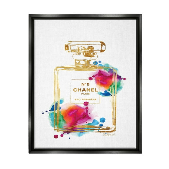 Stupell Industries Fashion Perfume Gold Rainbow Jet Black Framed Floating Canvas Wall Art, 16x20, by Amanda Greenwood