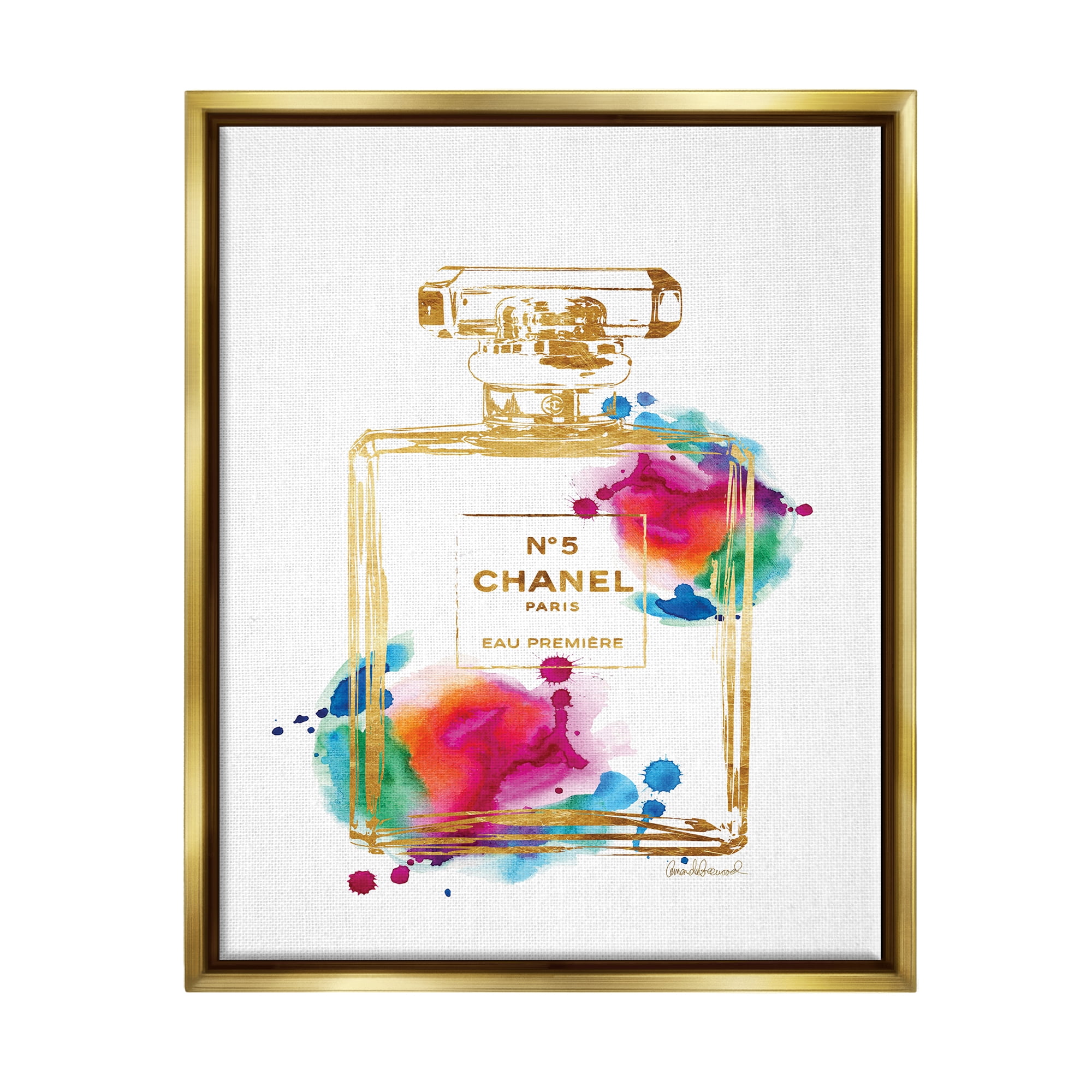 Stupell Industries Fashion Perfume Gold Rainbow Metallic Gold Framed Floating Canvas Wall Art, 24x30, by Amanda Greenwood