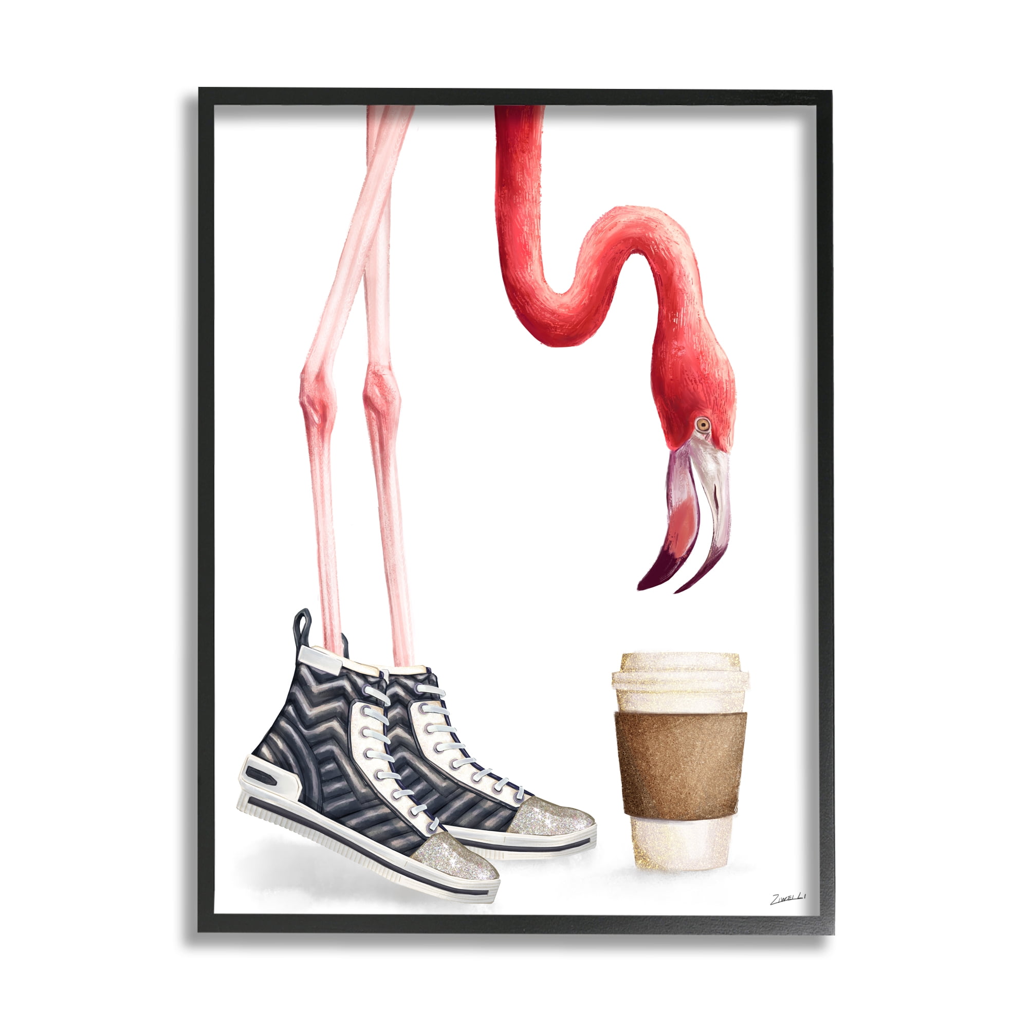 Stupell Industries Fashion Quilted Shoe Glam Pink Flamingo Coffee Cup, 11 x 14, Design by Ziwei Li