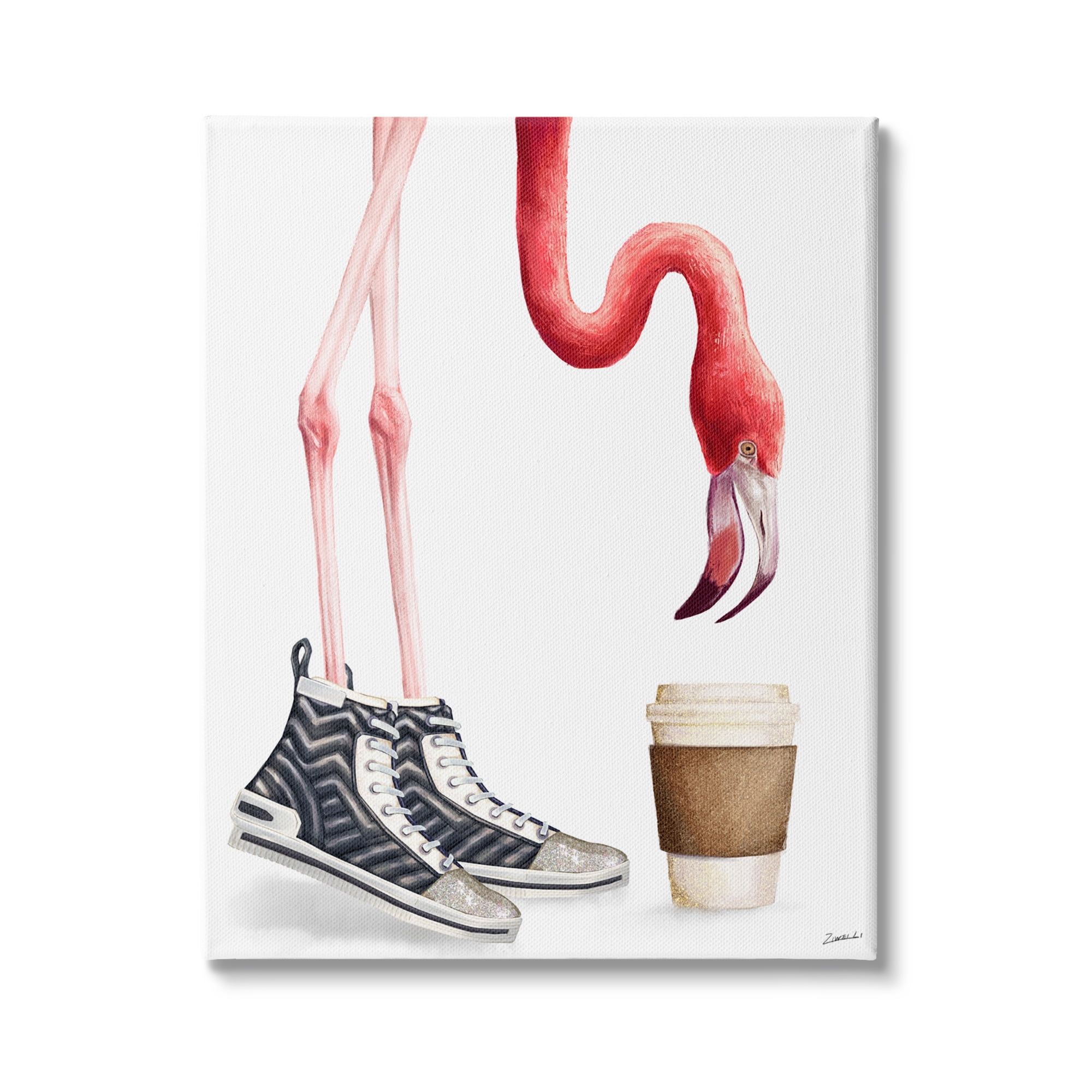 Stupell Industries Fashion Quilted Shoe Glam Pink Flamingo Coffee Cup, 36 x 48, Design by Ziwei Li