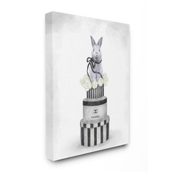 Stupell Industries Fashion Rabbit Box Stack Neutral Gray Painting Canvas Wall Art by Ziwei Li