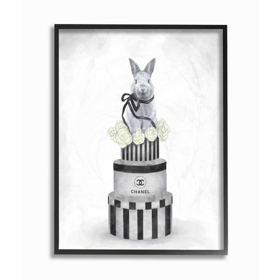 Stupell Industries Fashion Rabbit Box Stack Neutral Gray Painting Framed Wall Art by Ziwei Li