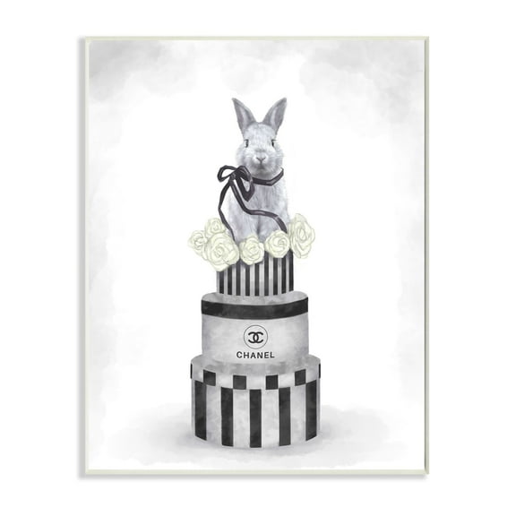Stupell Industries Fashion Rabbit Box Stack Neutral Gray Painting Wall Plaque by Ziwei Li