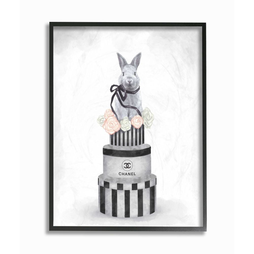 Stupell Industries Fashion Rabbit Box Stack Pink Neutral Gray Painting Framed Wall Art by Ziwei Li
