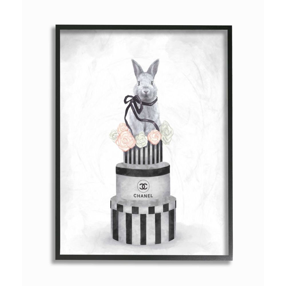 Stupell Industries Fashion Rabbit Box Stack Pink Neutral Gray Painting Framed Wall Art by Ziwei Li