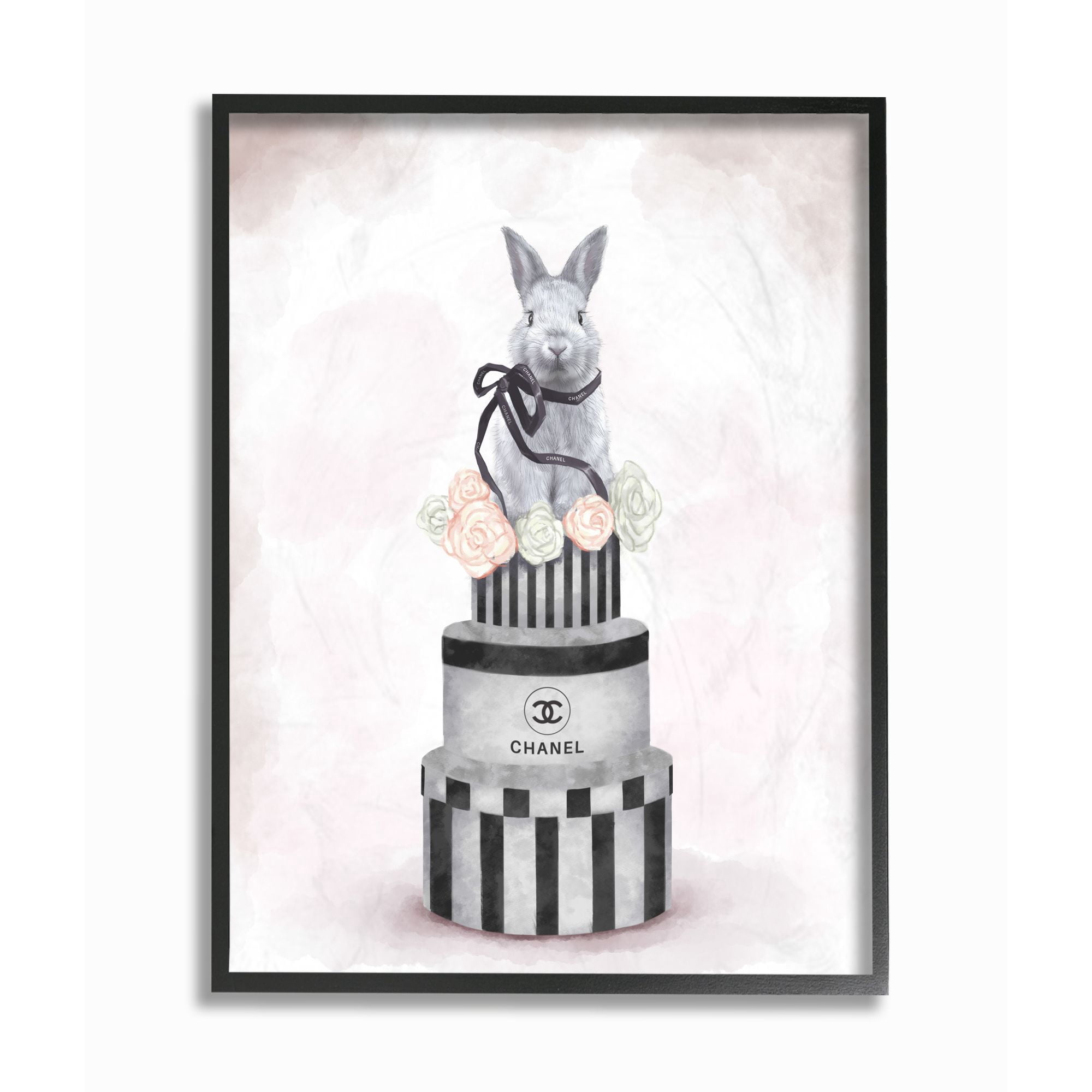 Stupell Industries Fashion Rabbit Box Stack Pink Painting Framed Wall Art by Ziwei Li