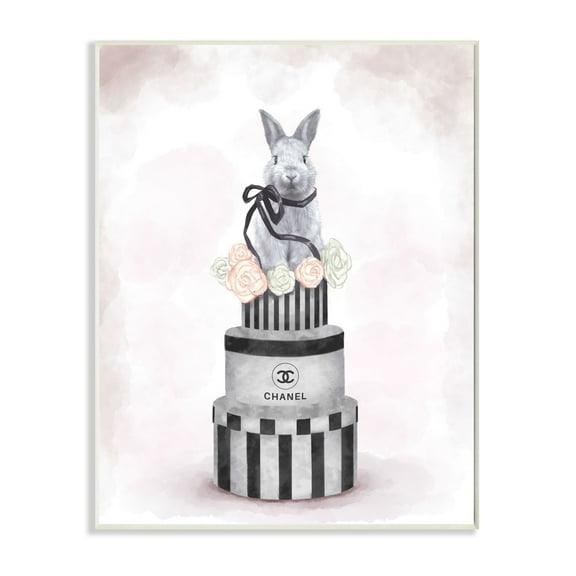 Stupell Industries Fashion Rabbit Box Stack Pink Painting Wall Plaque by Ziwei Li