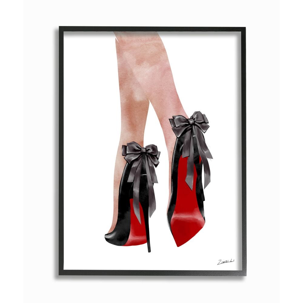 Stupell Industries Fashion Red Bottom Bow High Heels Shoes Shopping Framed Wall Art Design by Ziwei Li, 16" x 20", Black Framed