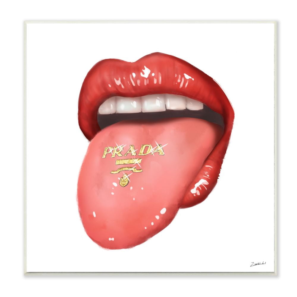 Stupell Industries Fashion Red Lips with Tongue Out Designer Accent Designed by Ziwei Li