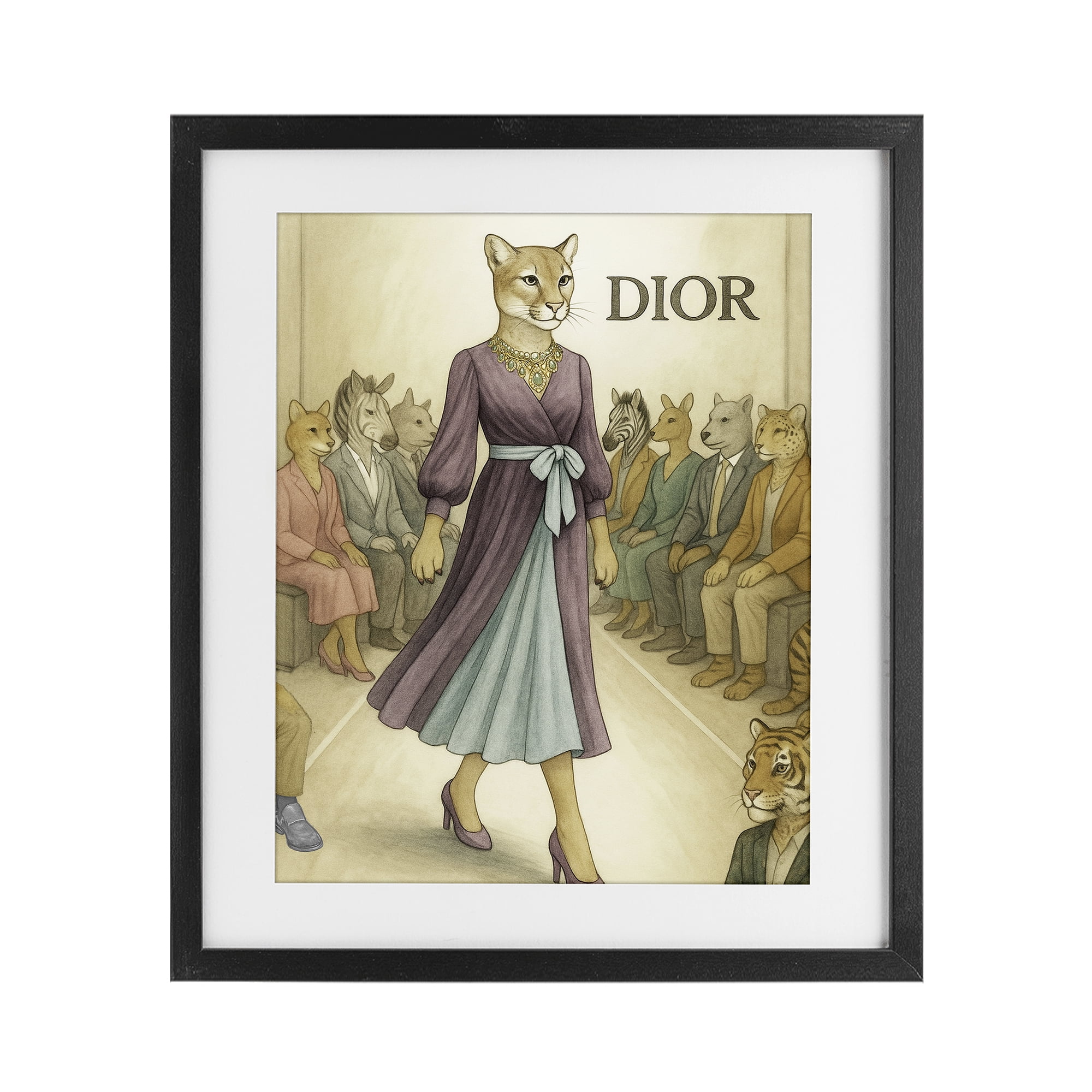 Stupell Industries Fashion Runway Cougar Black Framed Print Under Glass, design by Grotto Studios