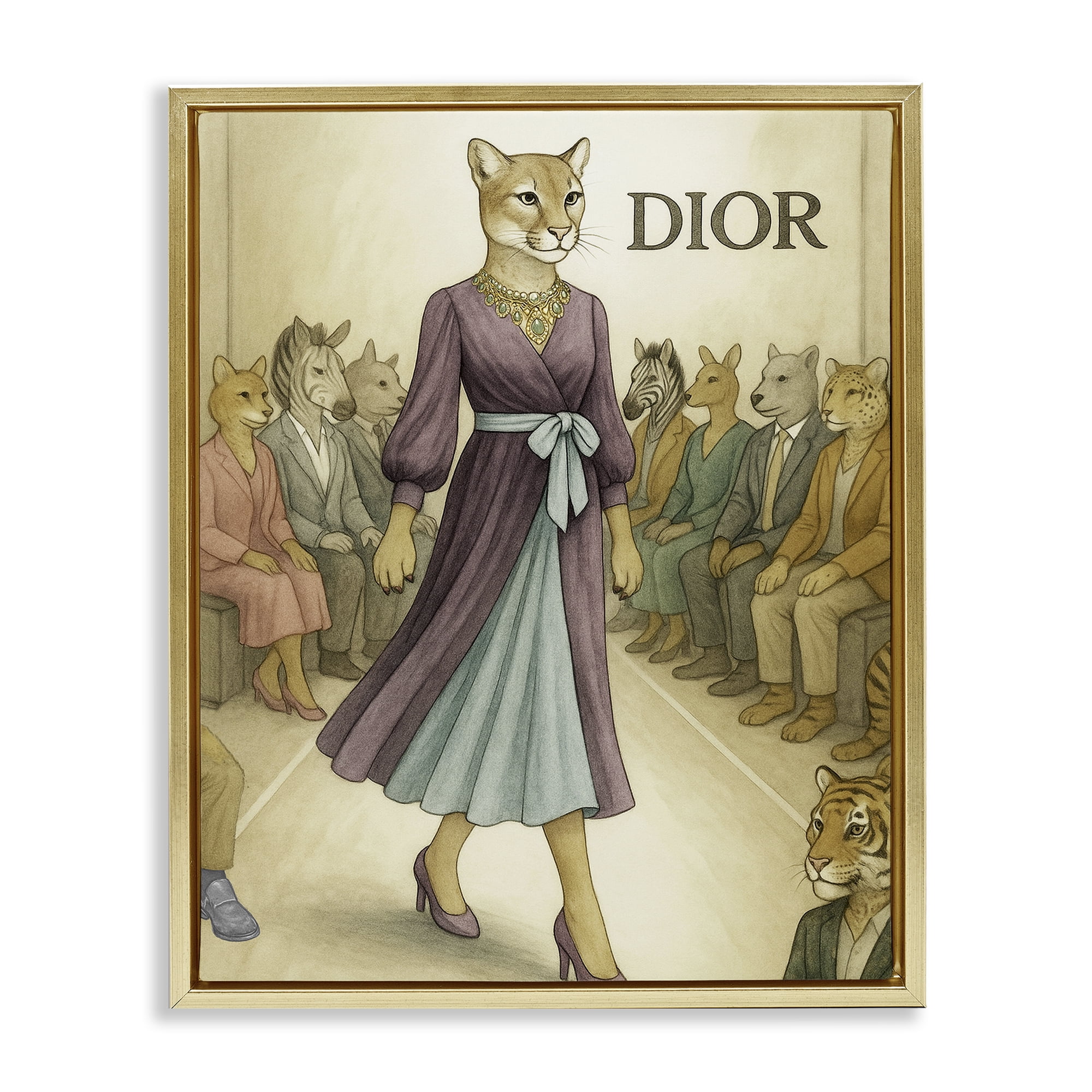 Stupell Industries Fashion Runway Cougar Gold Framed Floater Canvas Wall Art, design by Grotto Studios