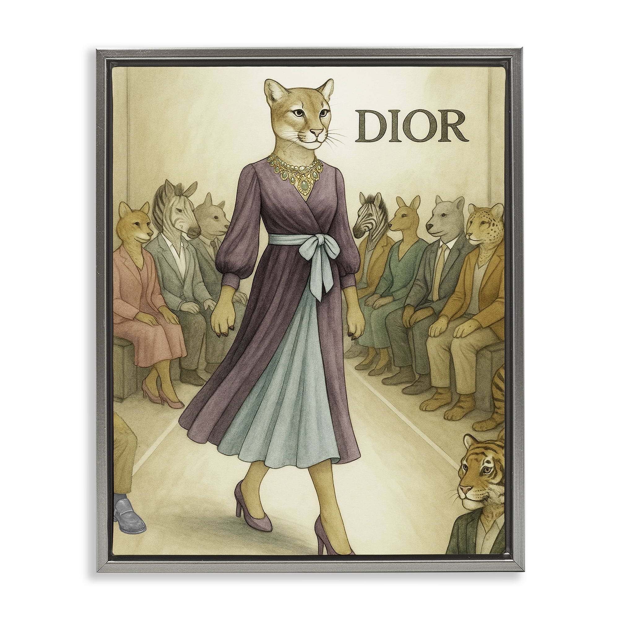 Stupell Industries Fashion Runway Cougar Gray Framed Floater Canvas Wall Art, design by Grotto Studios