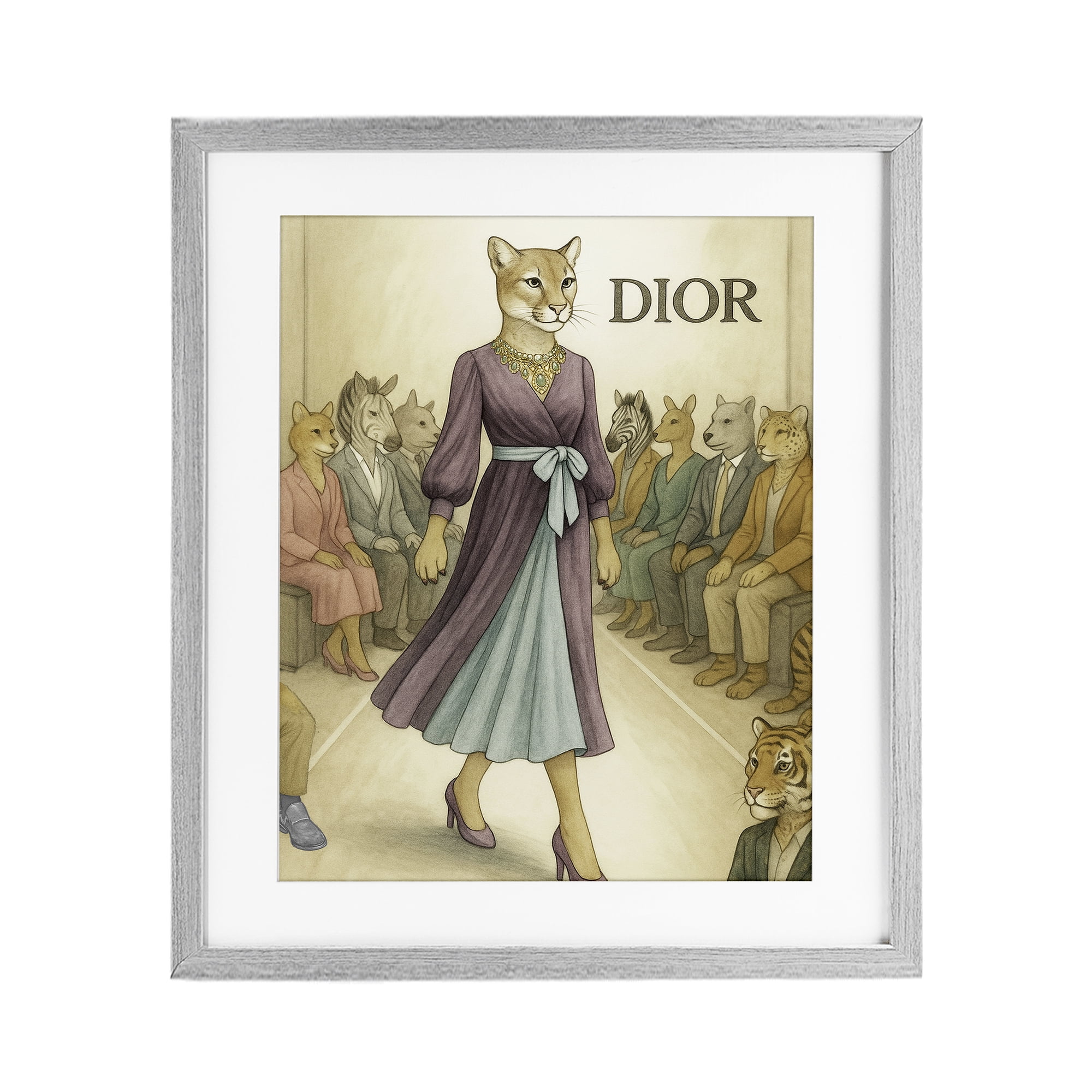 Stupell Industries Fashion Runway Cougar Gray Framed Print Under Glass, design by Grotto Studios