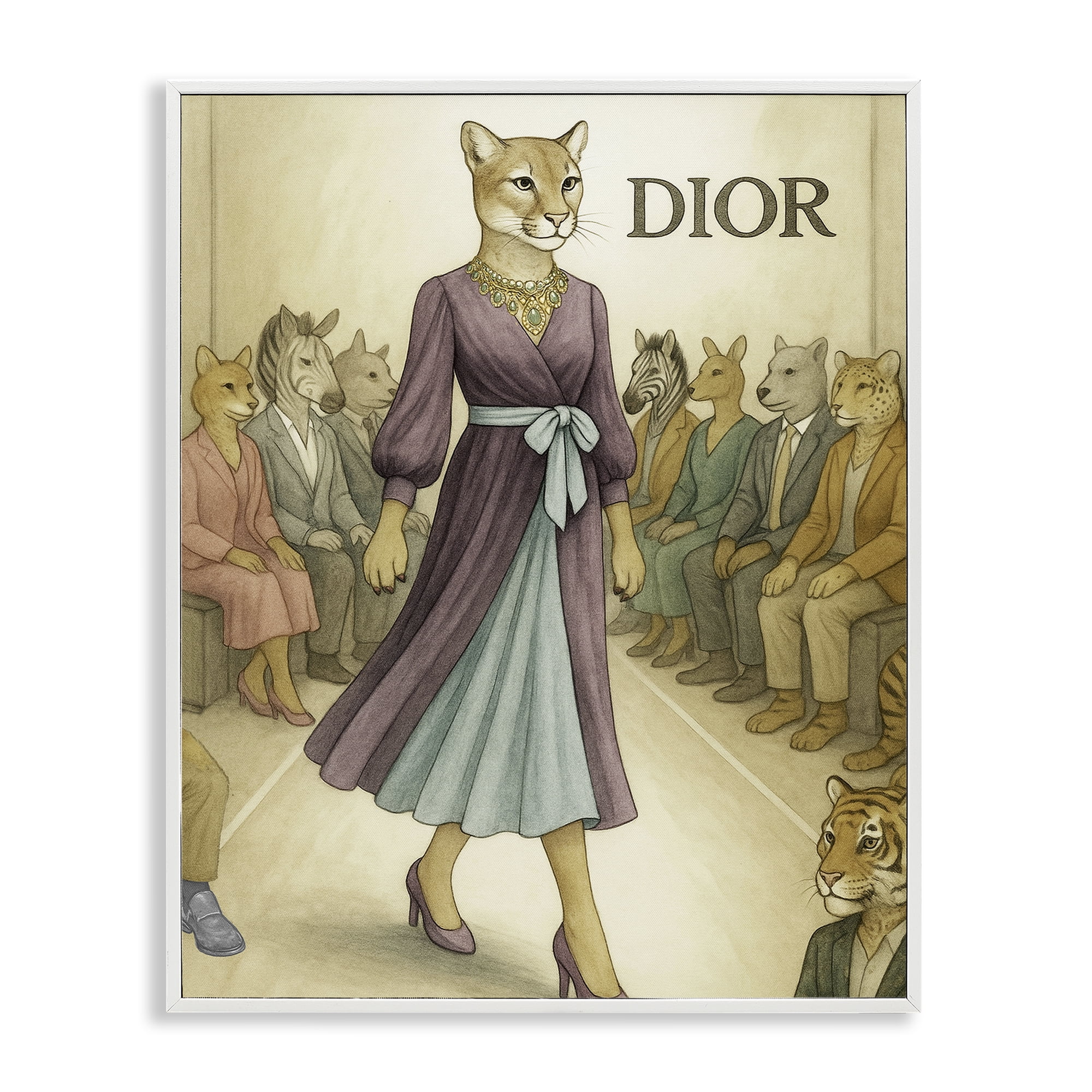 Stupell Industries Fashion Runway Cougar White Framed Giclee Art, design by Grotto Studios