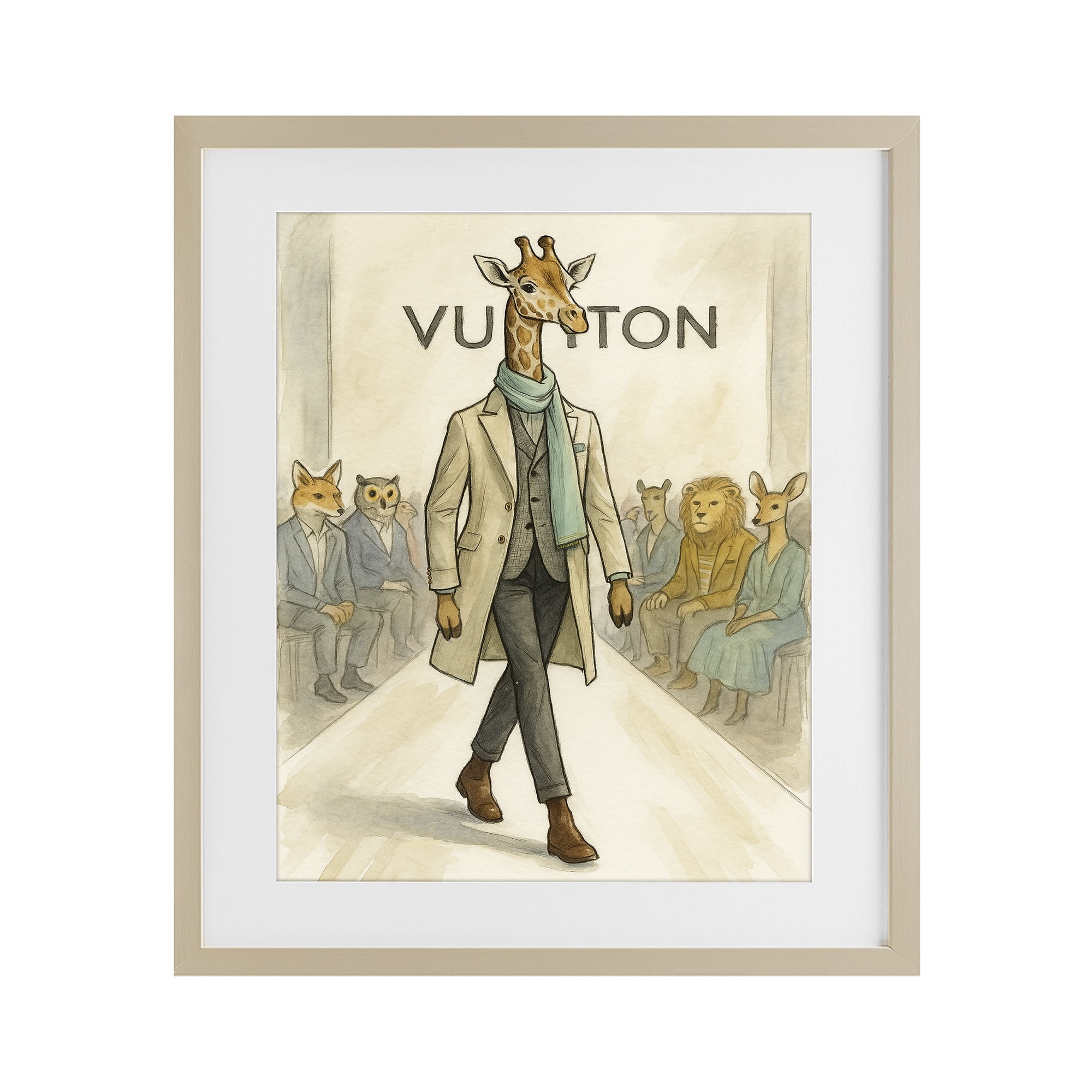 Stupell Industries Fashion Runway Giraffe Birch Framed Print Under Glass, design by Grotto Studios
