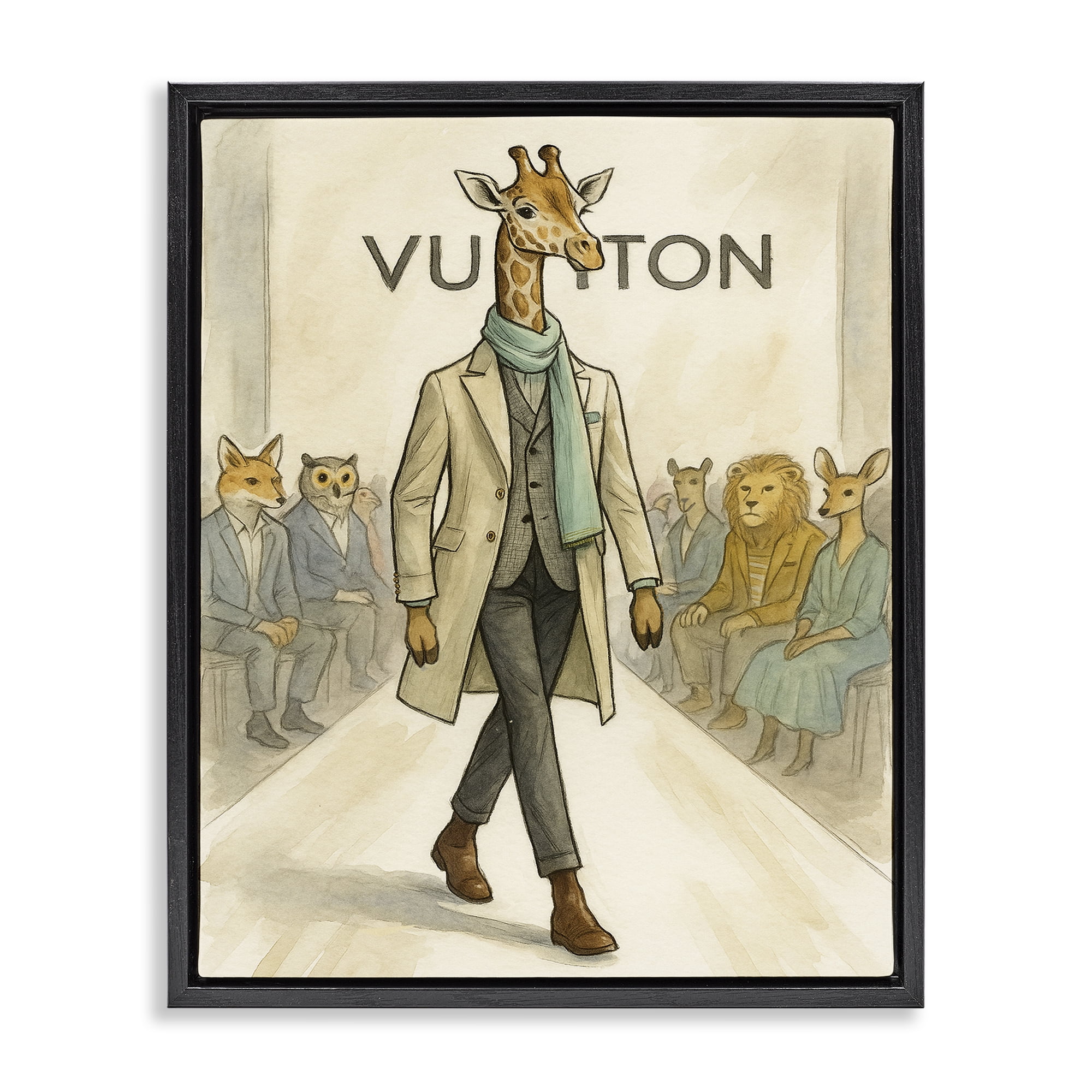 Stupell Industries Fashion Runway Giraffe Black Framed Floater Canvas Wall Art, design by Grotto Studios