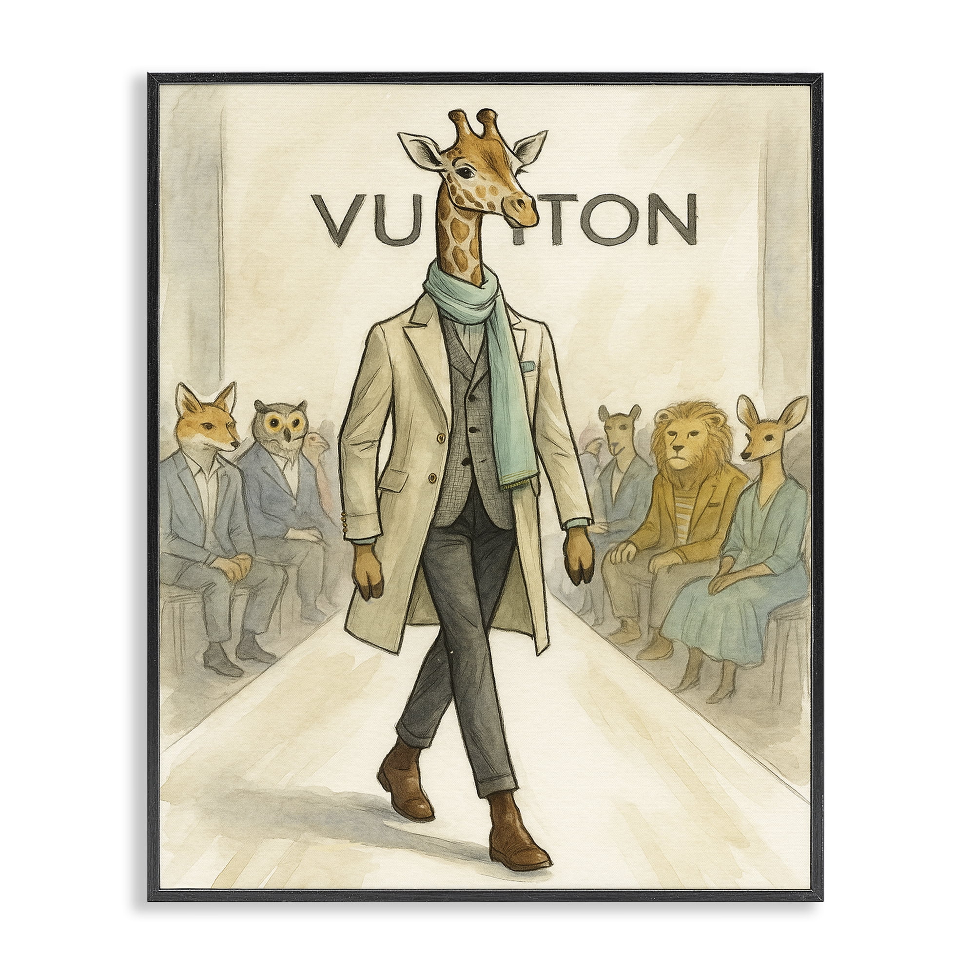 Stupell Industries Fashion Runway Giraffe Black Framed Giclee Art, design by Grotto Studios