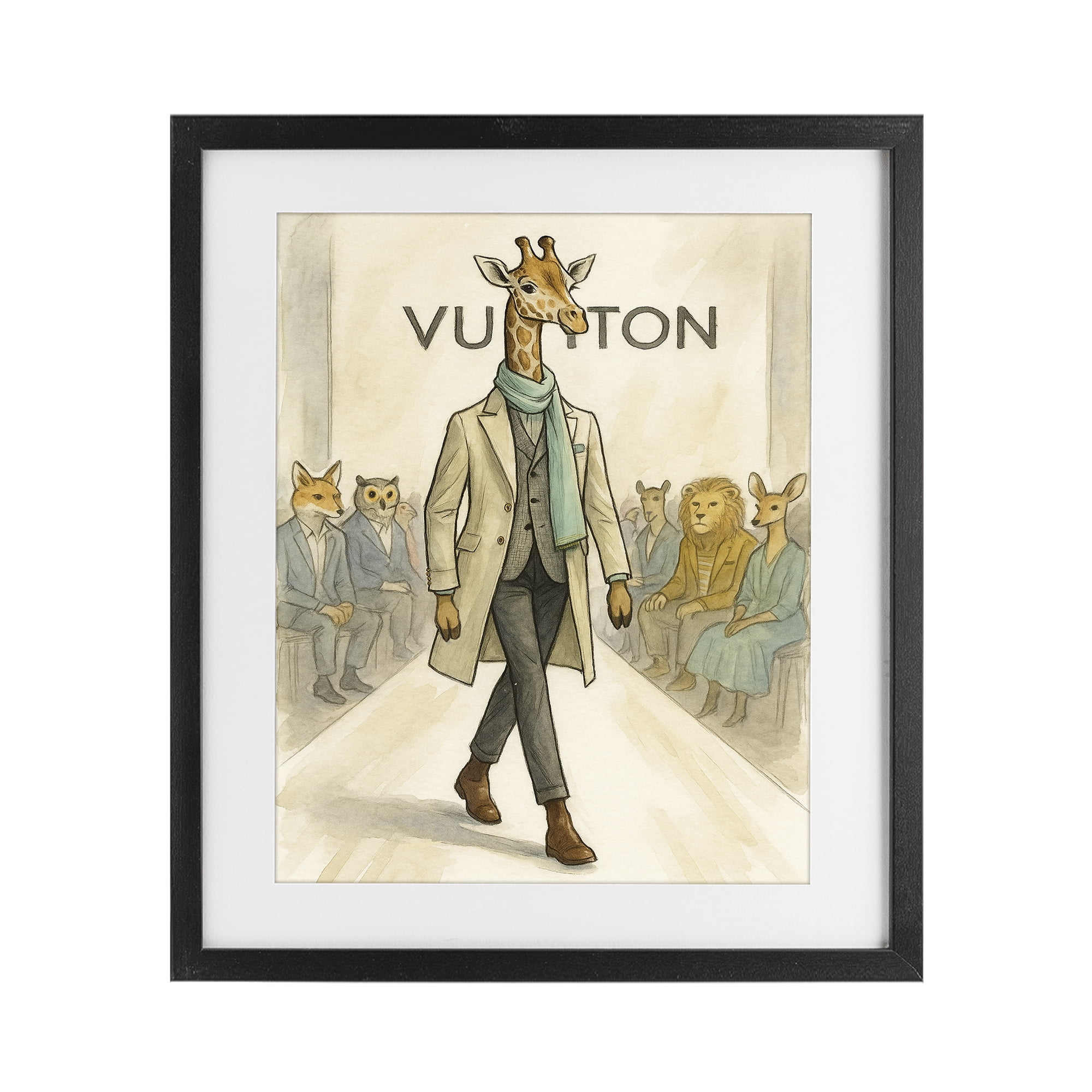 Stupell Industries Fashion Runway Giraffe Black Framed Print Under Glass, design by Grotto Studios