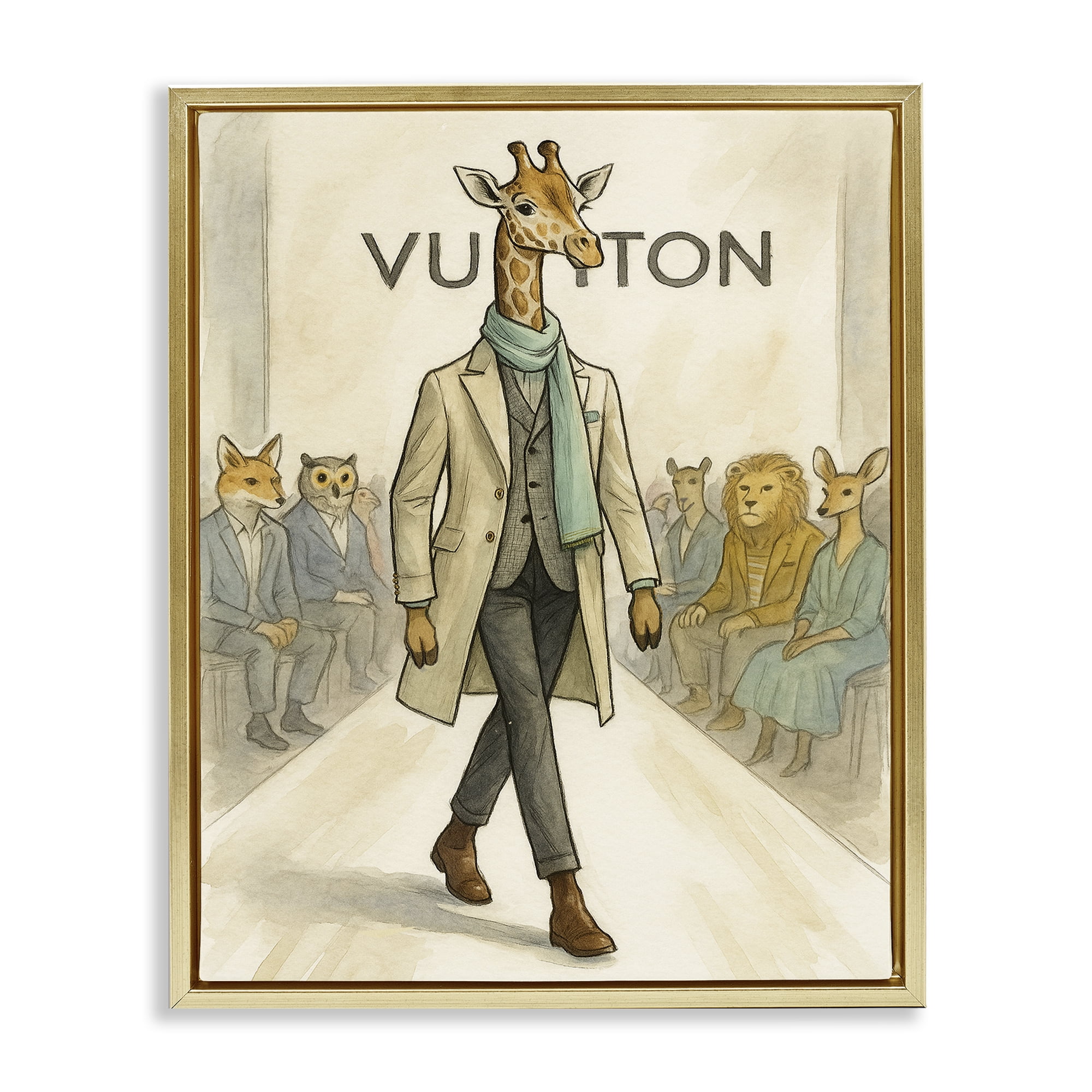 Stupell Industries Fashion Runway Giraffe Gold Framed Floater Canvas Wall Art, design by Grotto Studios
