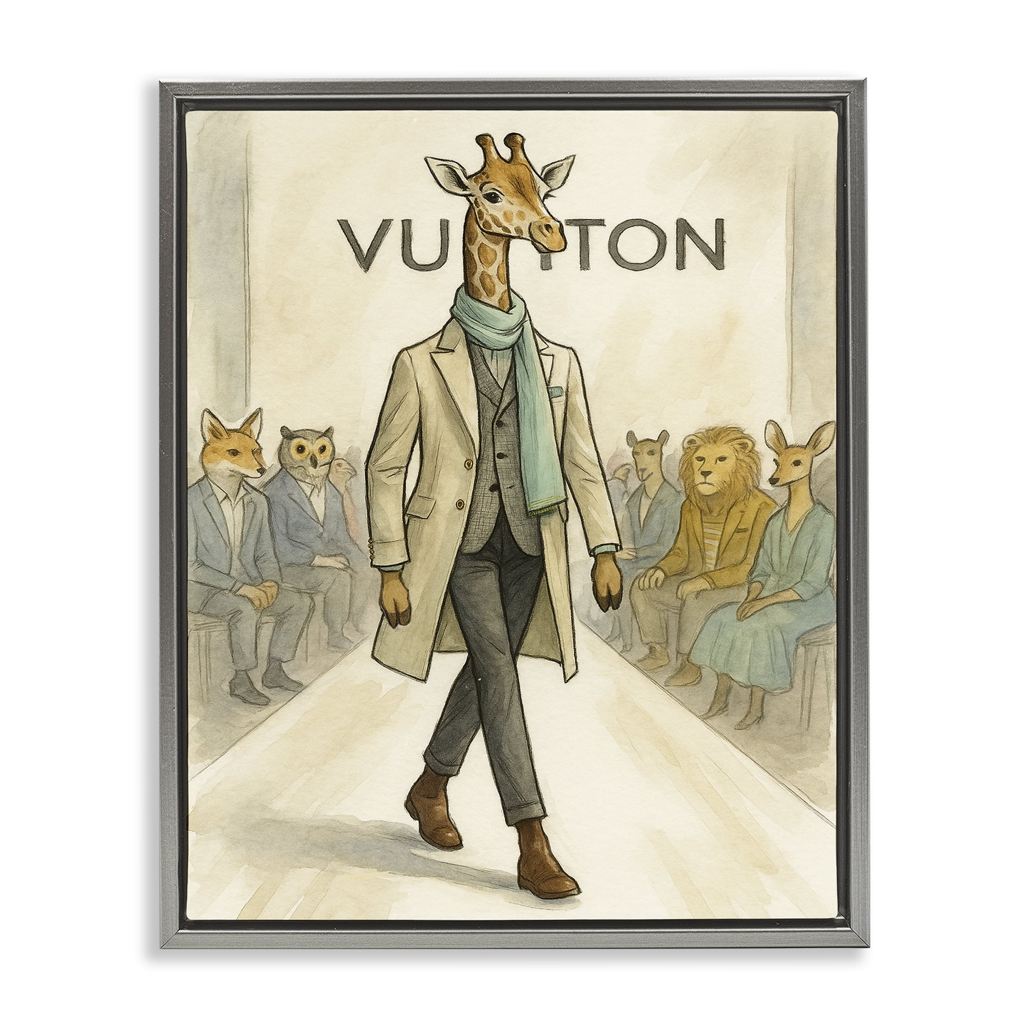 Stupell Industries Fashion Runway Giraffe Gray Framed Floater Canvas Wall Art, design by Grotto Studios
