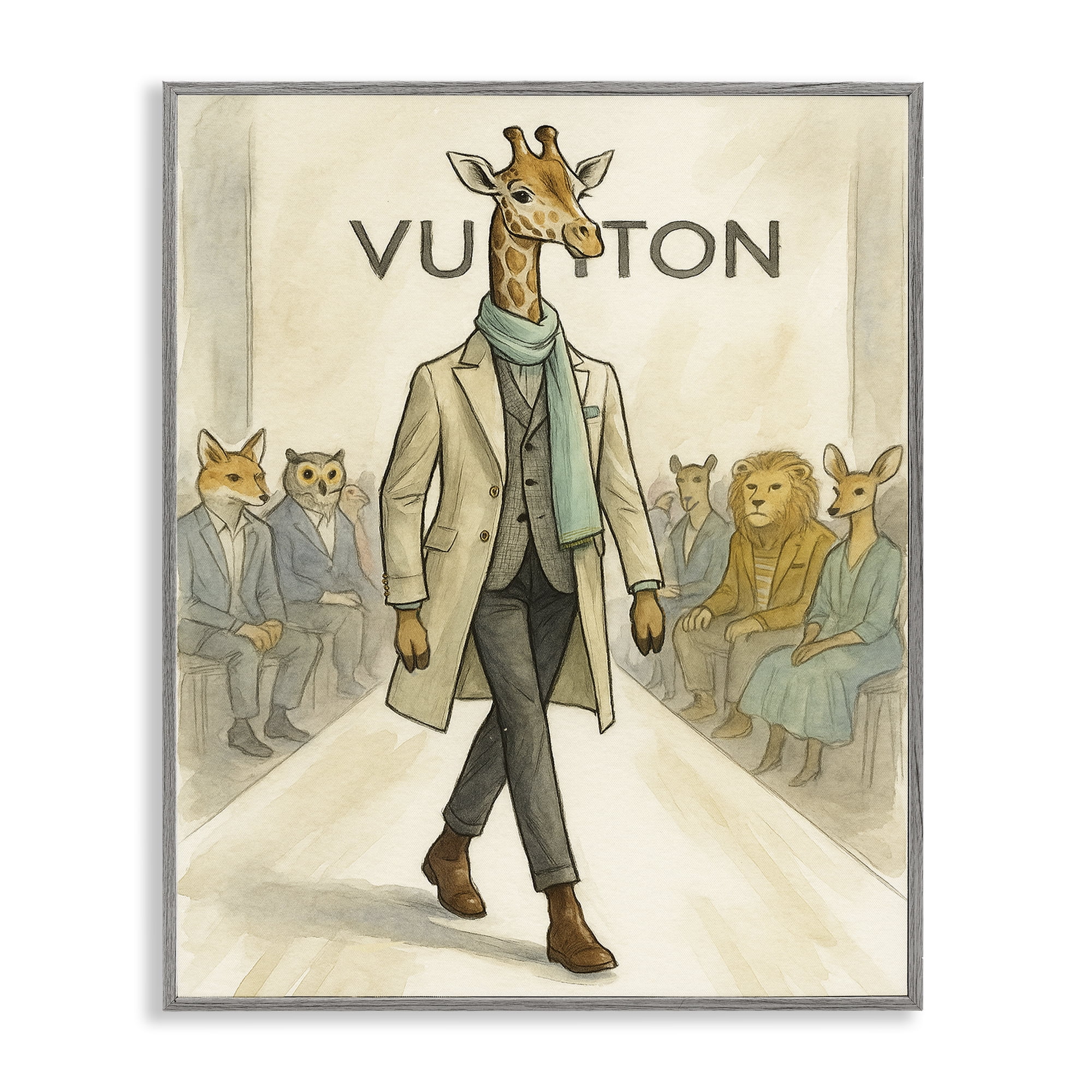 Stupell Industries Fashion Runway Giraffe Gray Framed Giclee Art, design by Grotto Studios