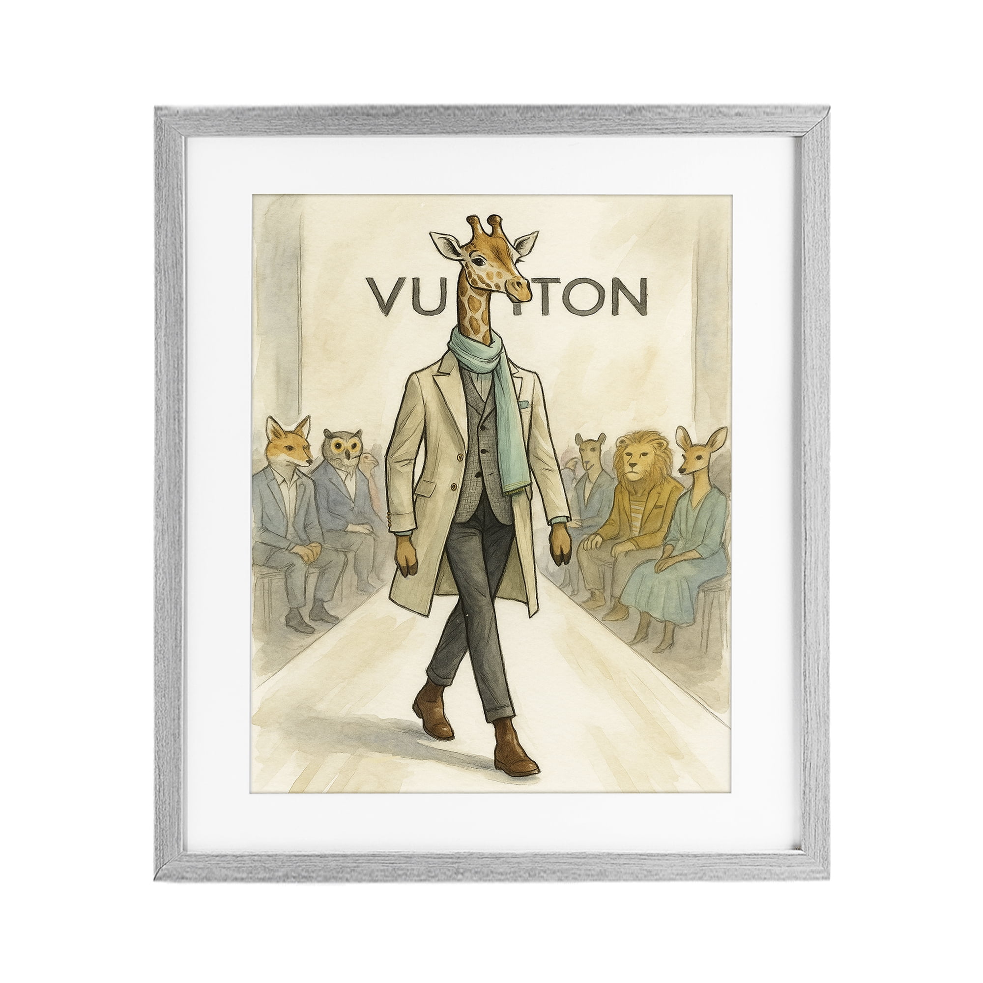 Stupell Industries Fashion Runway Giraffe Gray Framed Print Under Glass, design by Grotto Studios