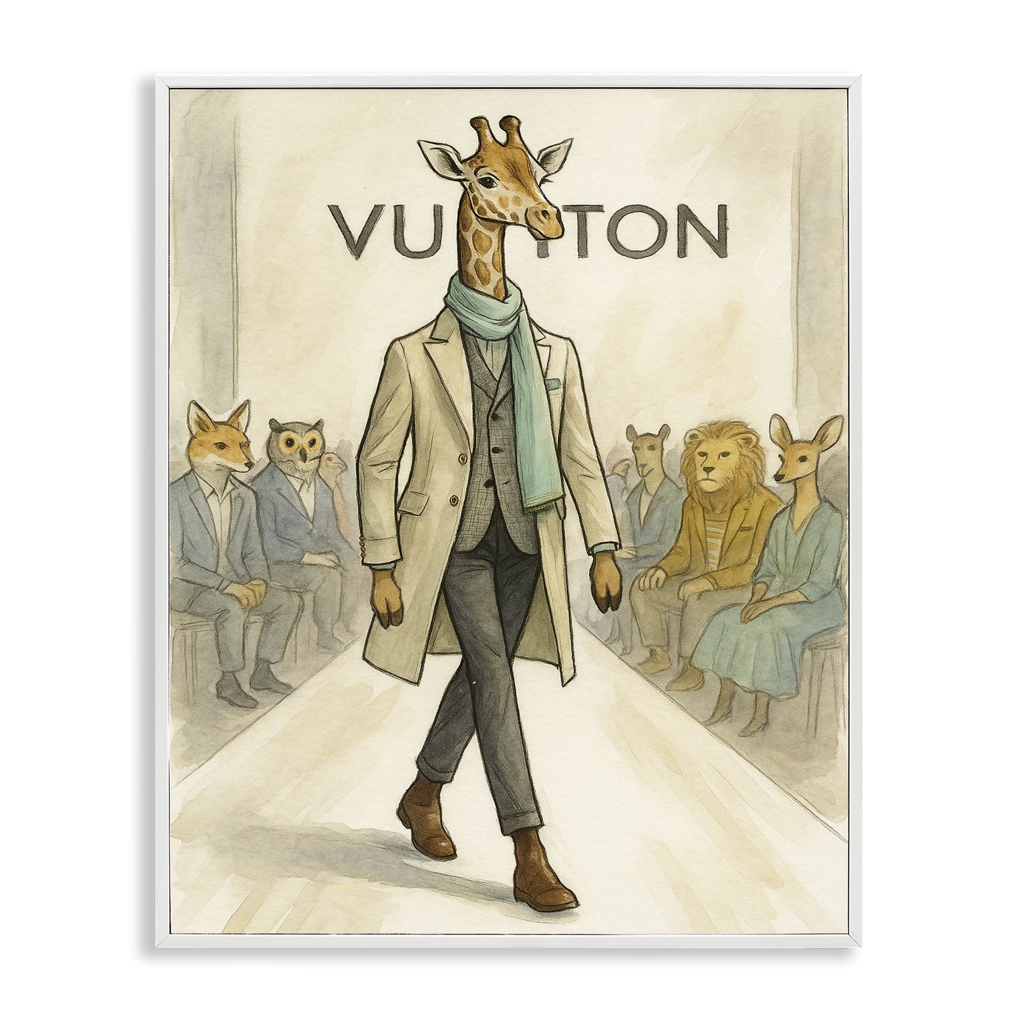 Stupell Industries Fashion Runway Giraffe White Framed Giclee Art, design by Grotto Studios
