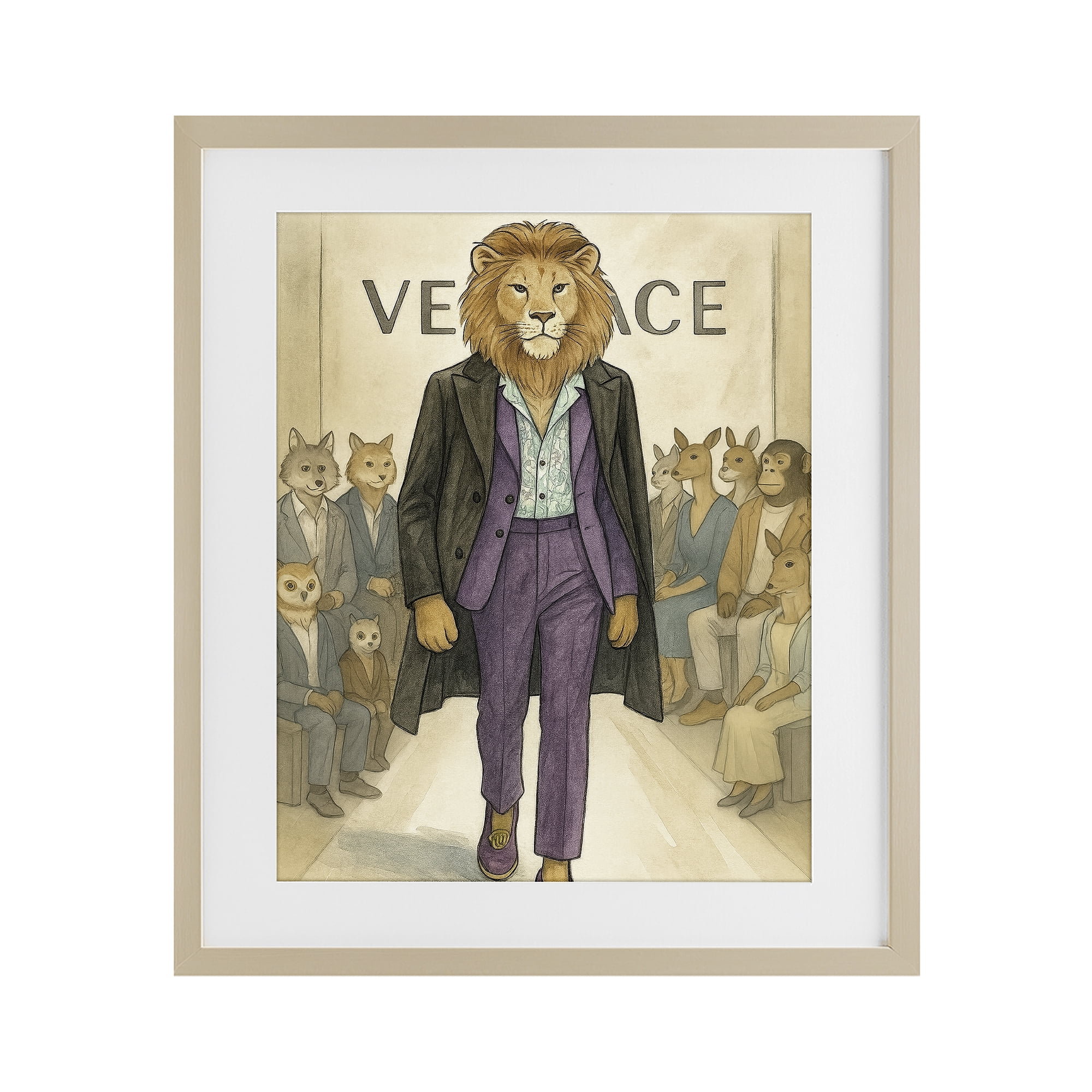 Stupell Industries Fashion Runway Lion Birch Framed Print Under Glass, design by Grotto Studios