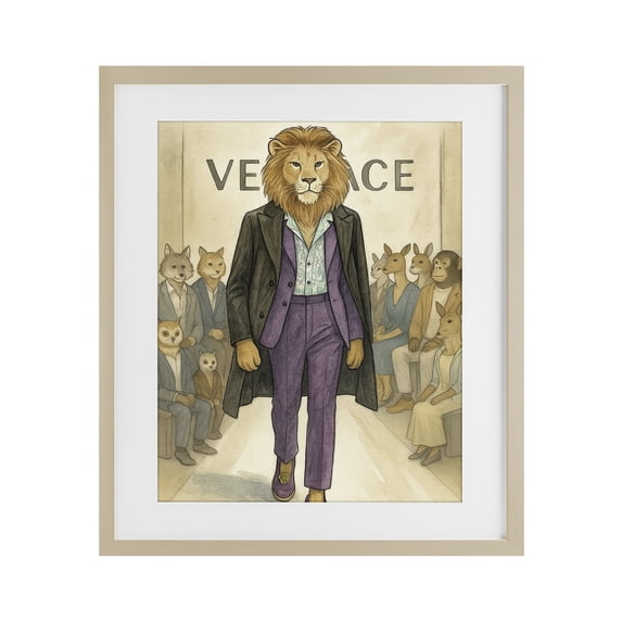Stupell Industries Victorian Fashion Runway Lion Birch Framed Print Under Glass, 17 x 21, by Grotto Studios