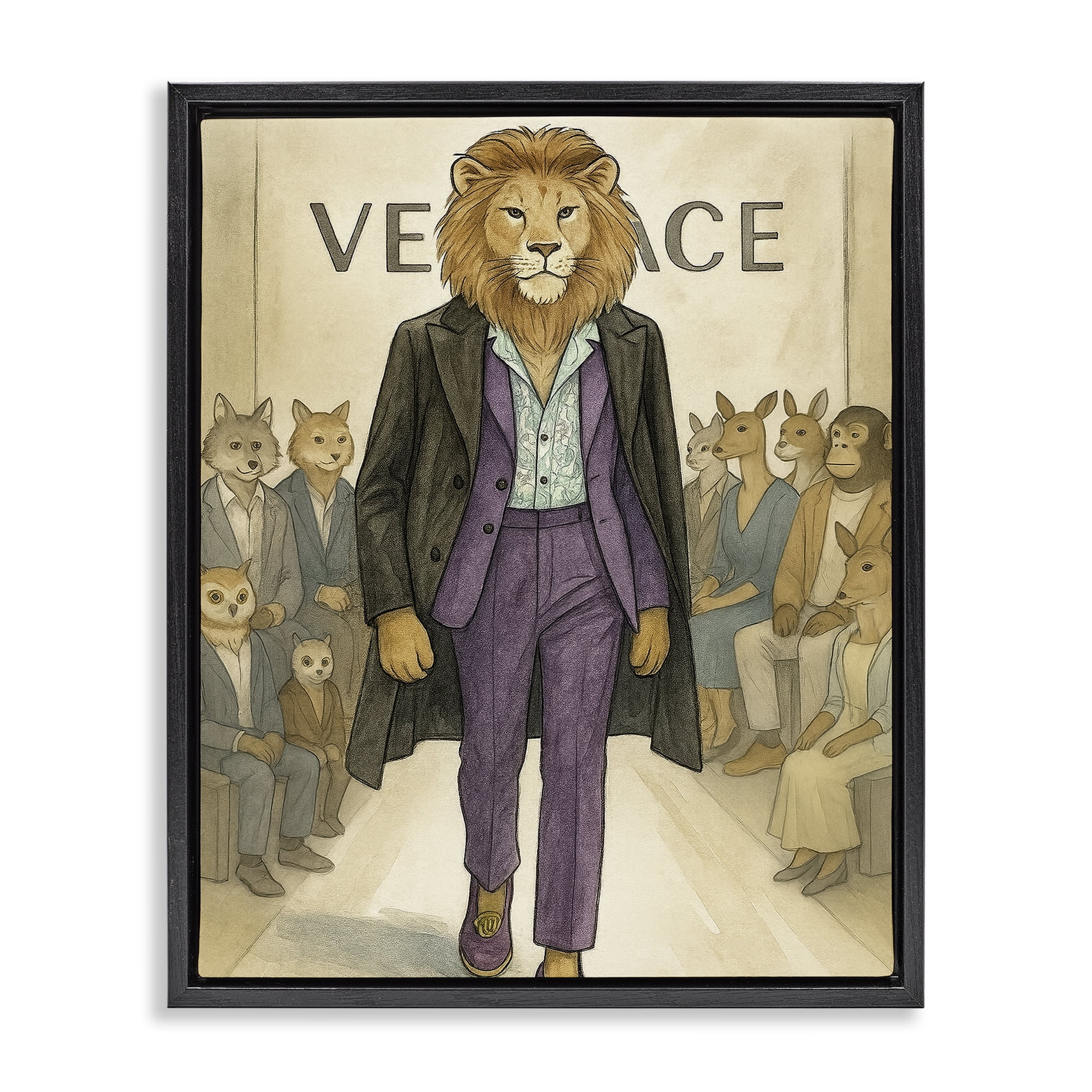 Stupell Industries Fashion Runway Lion Black Framed Floater Canvas Wall Art, design by Grotto Studios