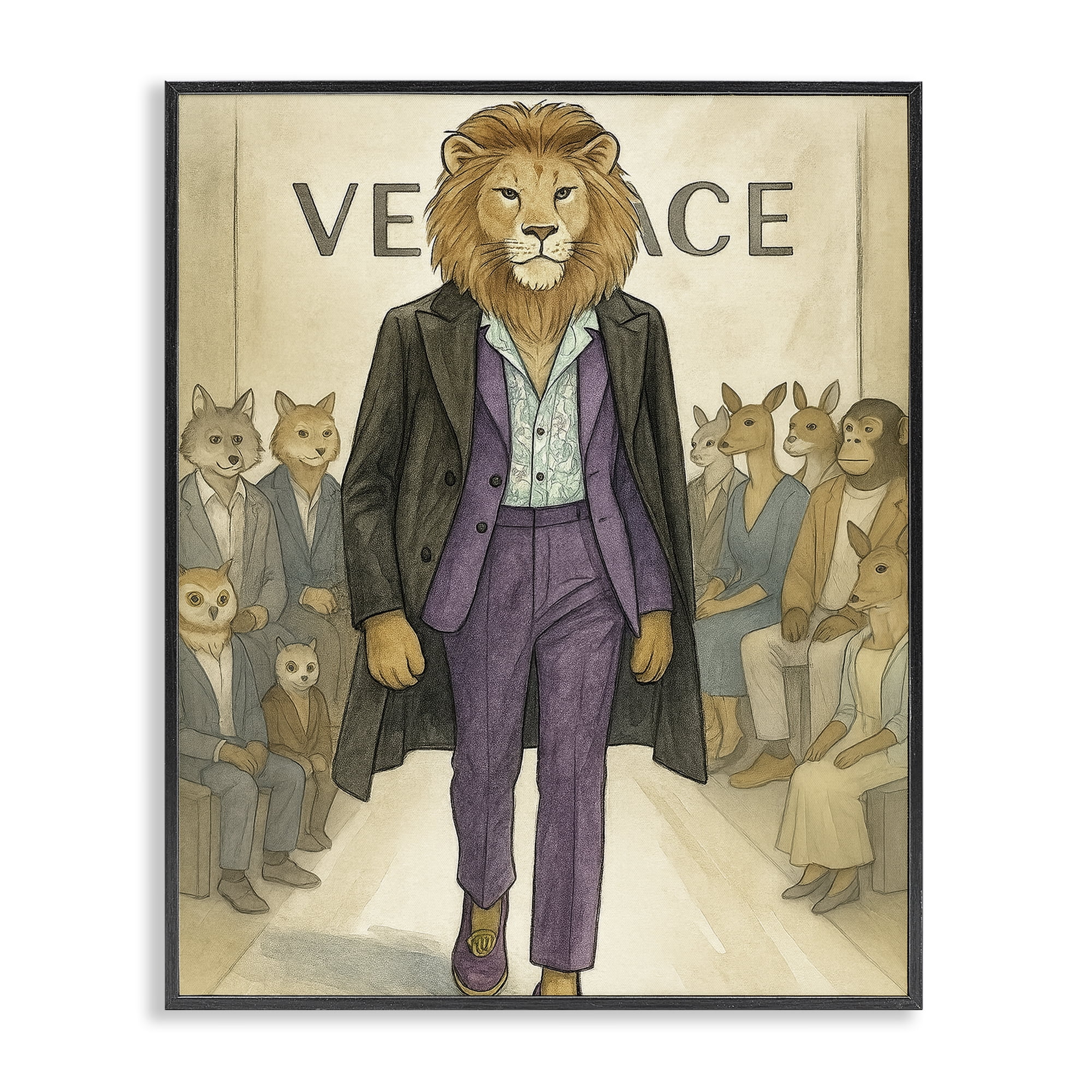 Stupell Industries Fashion Runway Lion Black Framed Giclee Art, design by Grotto Studios