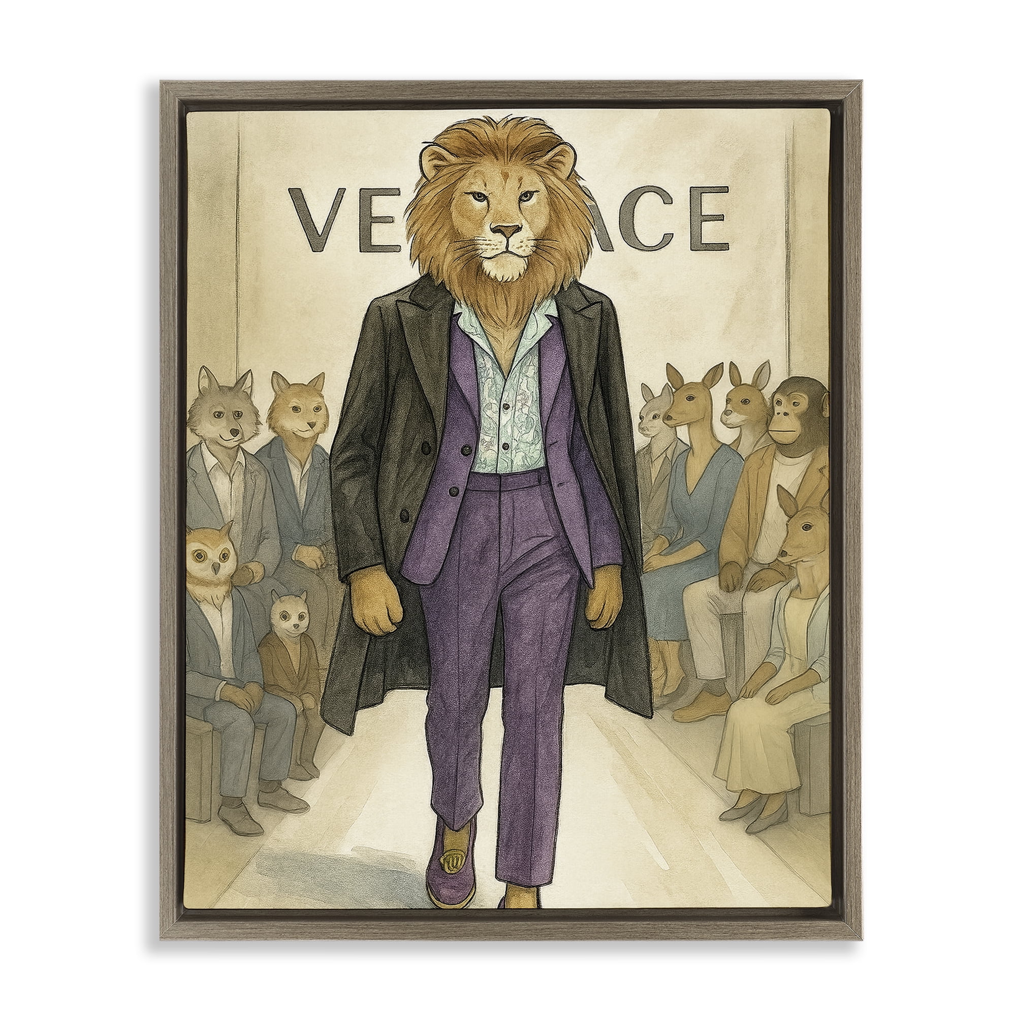 Stupell Industries Fashion Runway Lion Brown Framed Floater Canvas Wall Art, design by Grotto Studios