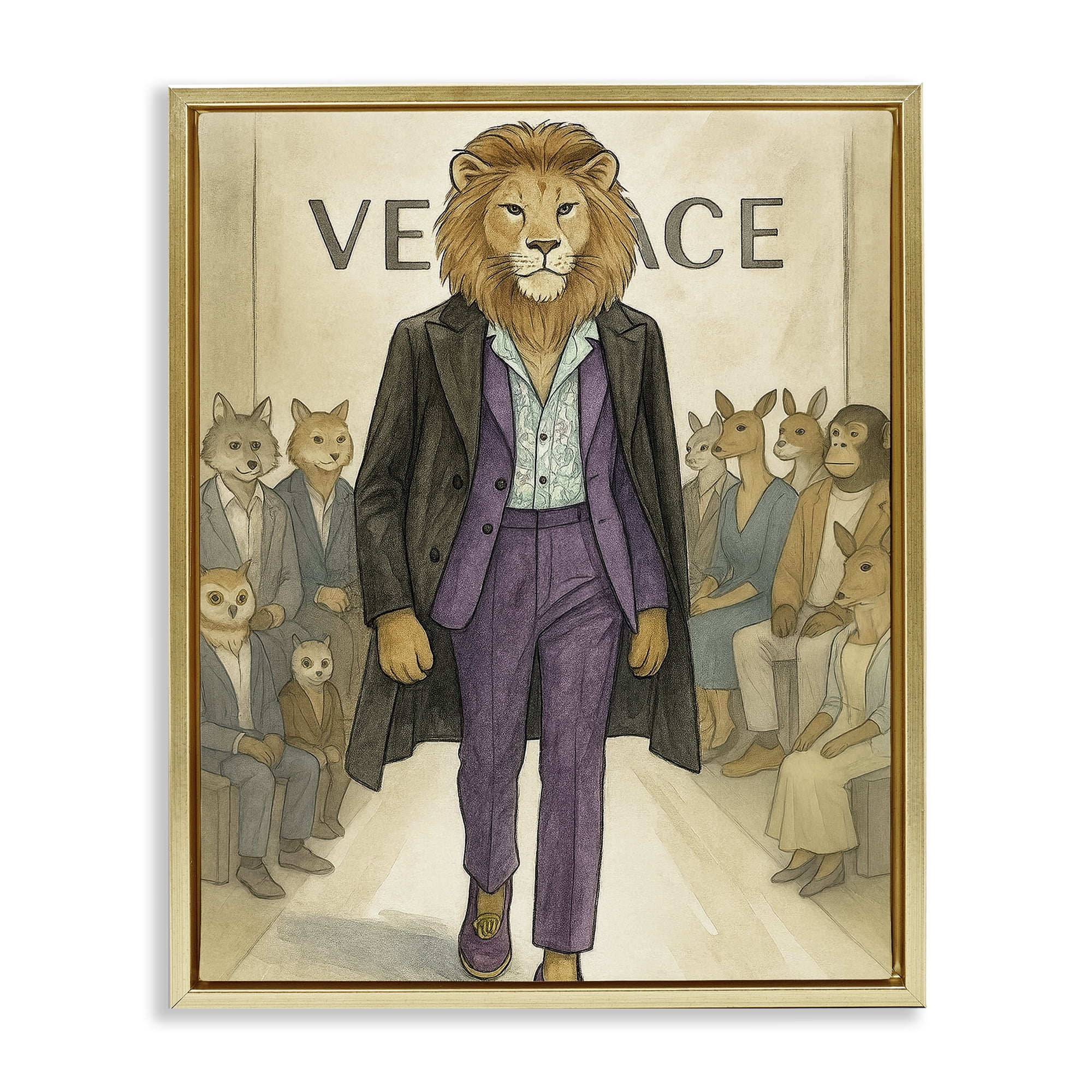 Stupell Industries Fashion Runway Lion Gold Framed Floater Canvas Wall Art, design by Grotto Studios