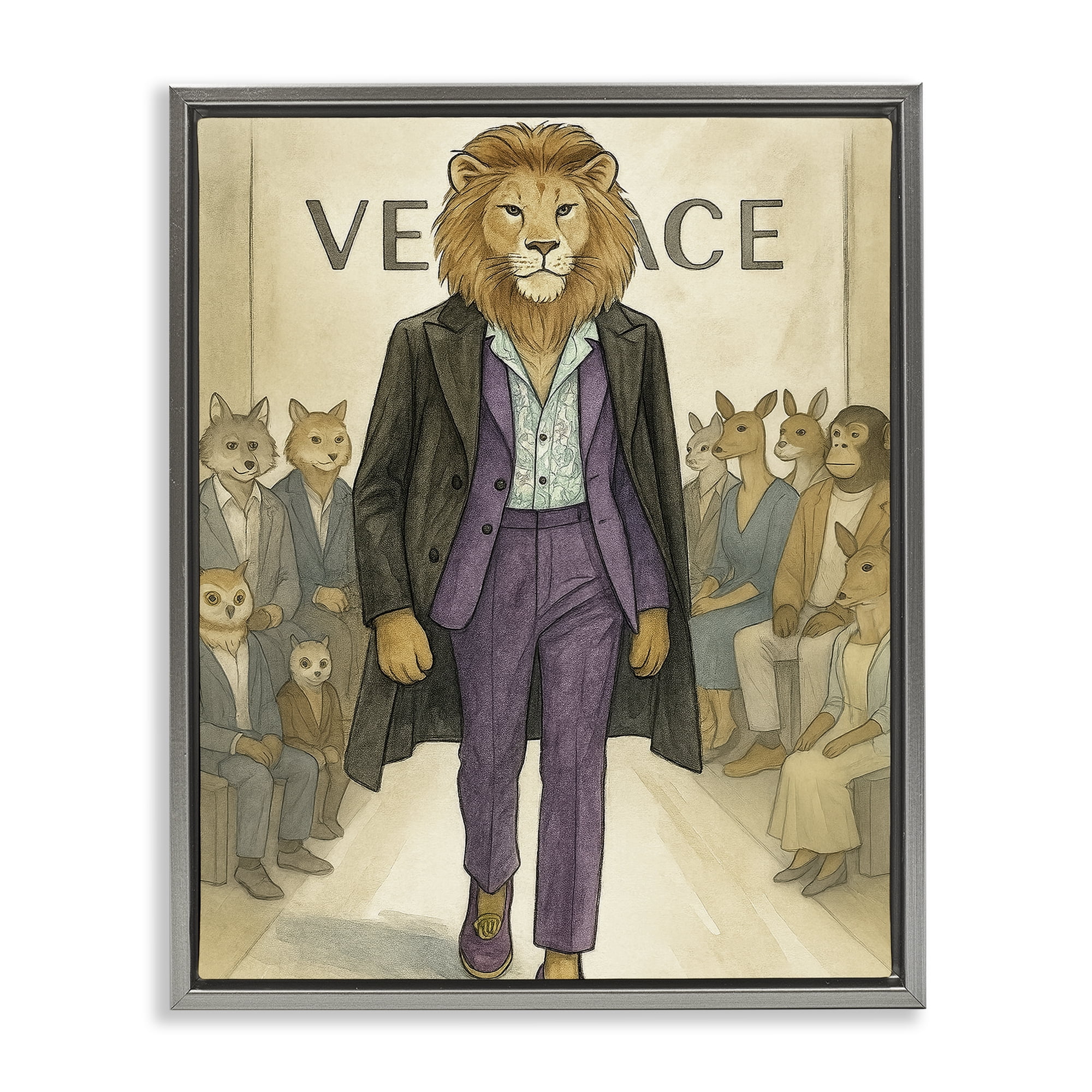 Stupell Industries Fashion Runway Lion Gray Framed Floater Canvas Wall Art, design by Grotto Studios