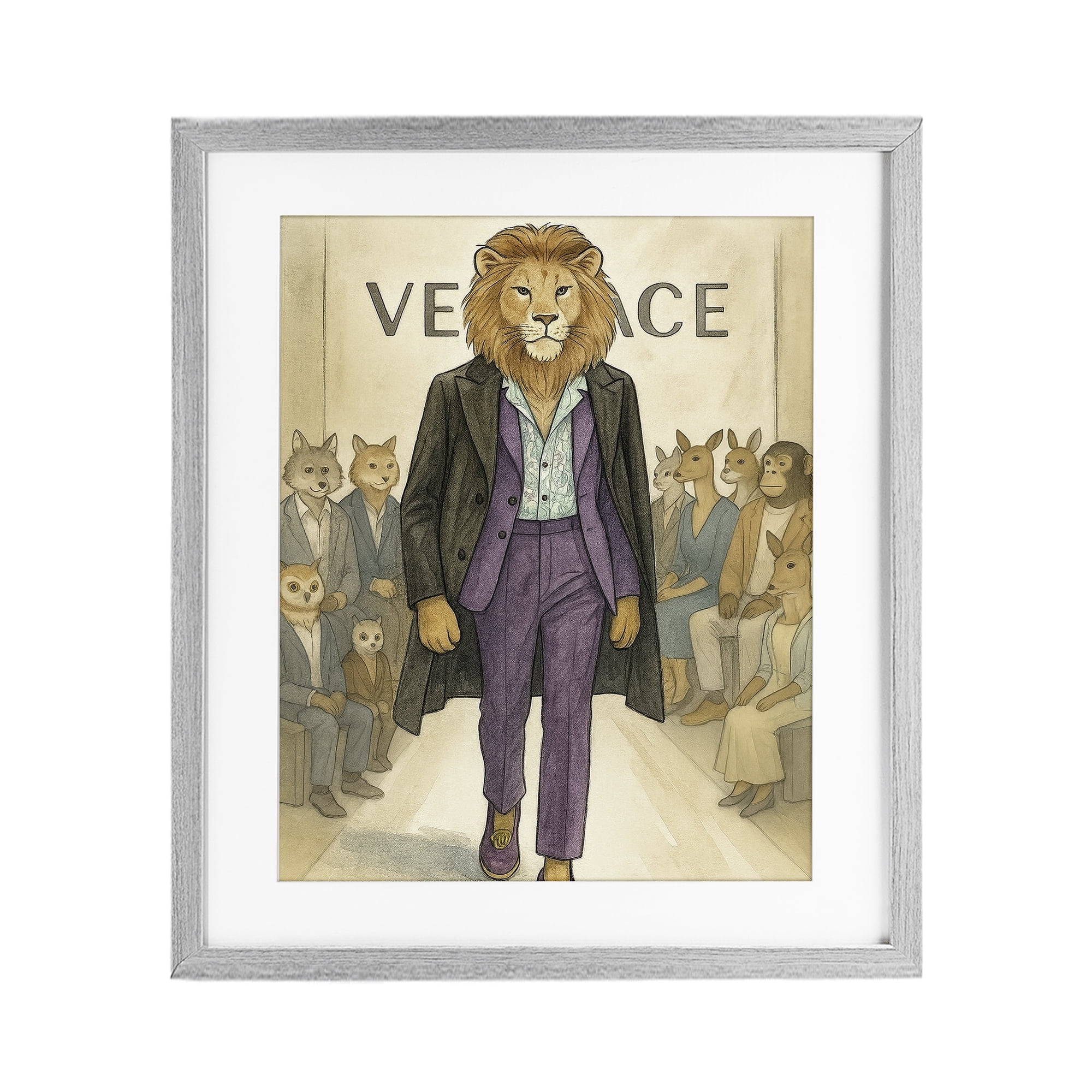 Stupell Industries Fashion Runway Lion Gray Framed Print Under Glass, design by Grotto Studios