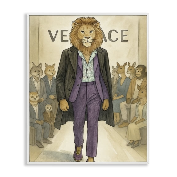 Stupell Industries Fashion Runway Lion White Framed Giclee Art, design by Grotto Studios