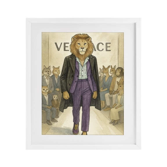 Stupell Industries Fashion Runway Lion White Framed Print Under Glass, design by Grotto Studios