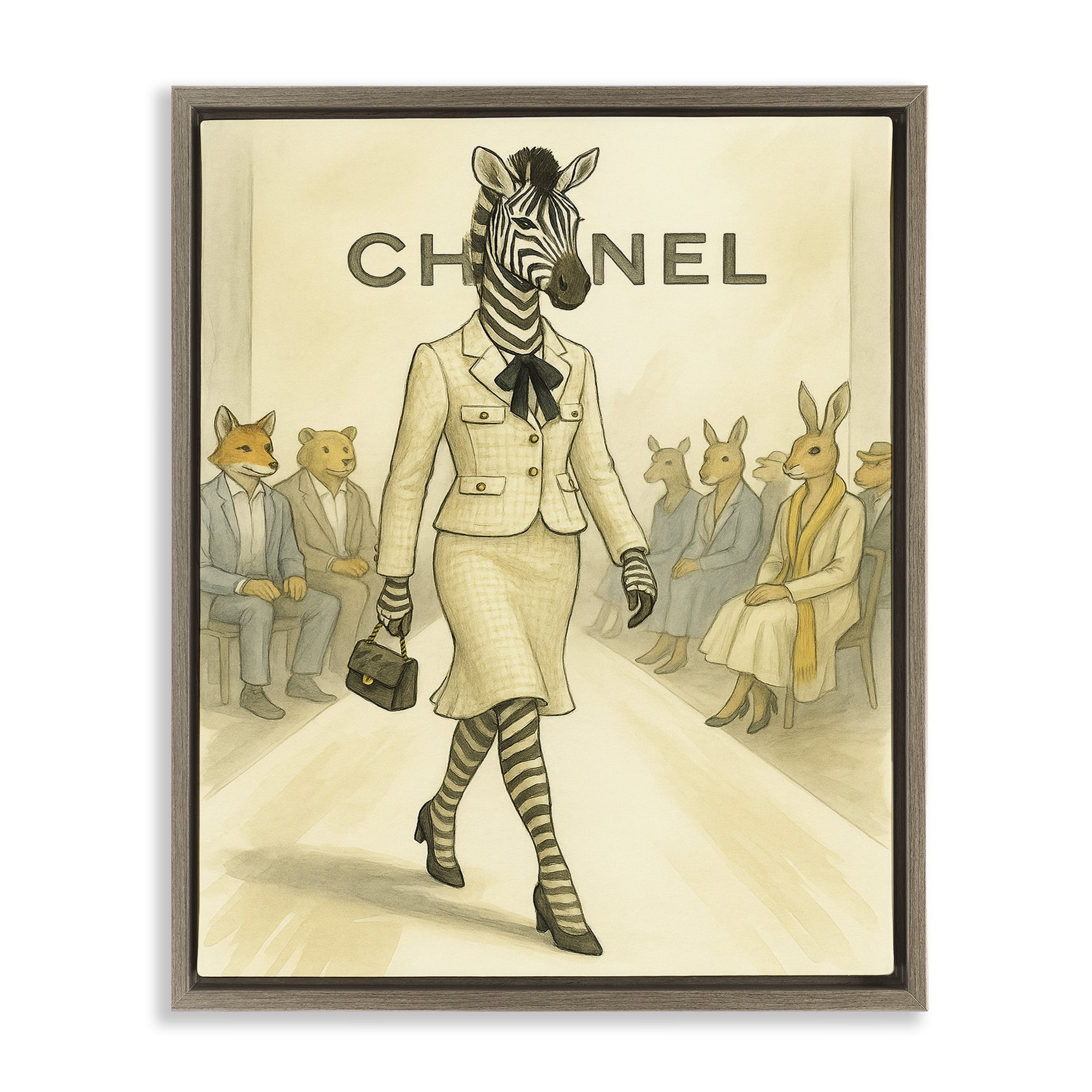 Stupell Industries Fashion Runway Zebra Brown Framed Floater Canvas Wall Art, design by Grotto Studios