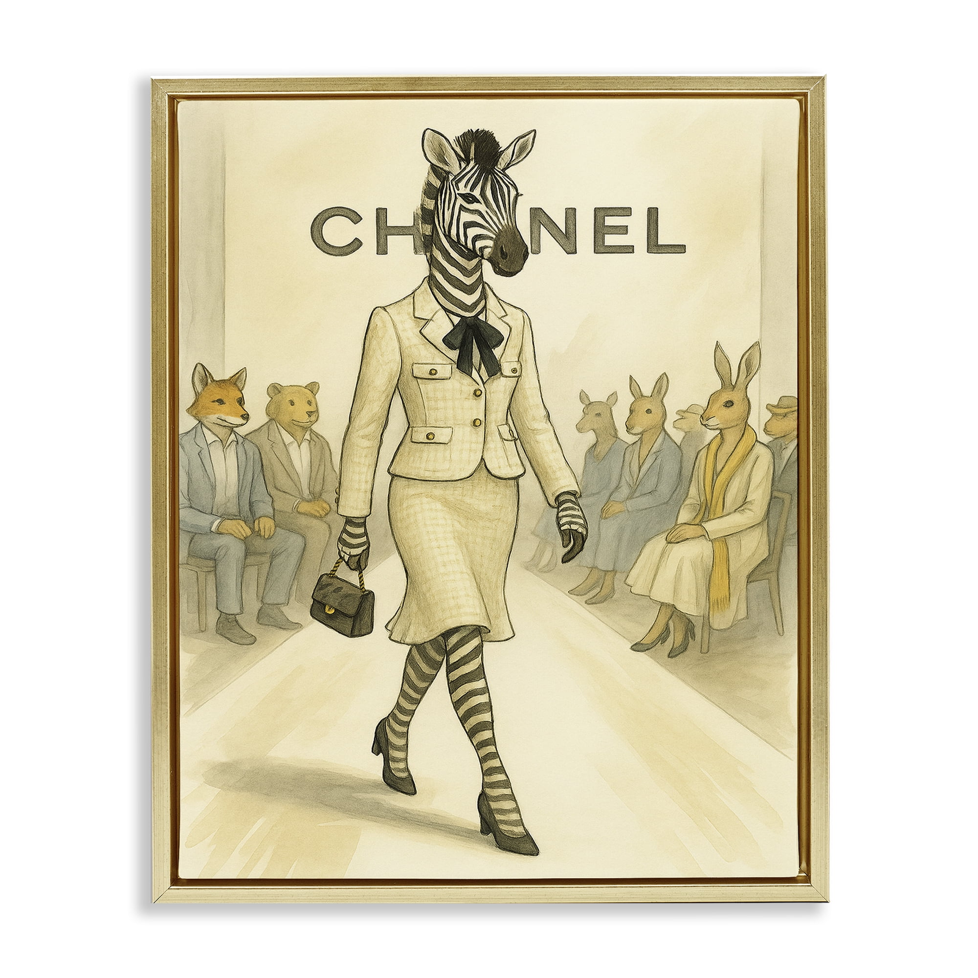 Stupell Industries Fashion Runway Zebra Gold Framed Floater Canvas Wall Art, design by Grotto Studios