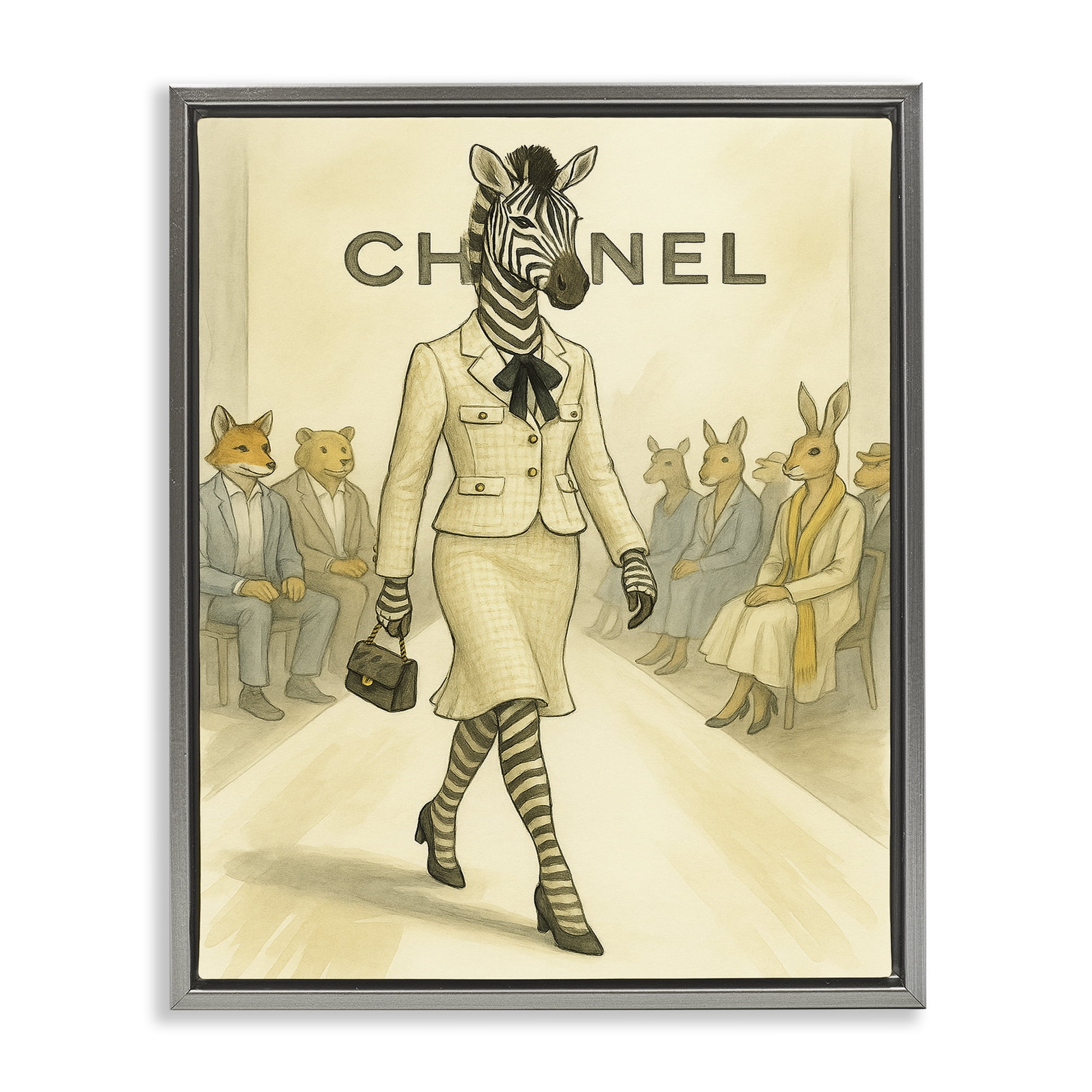 Stupell Industries Fashion Runway Zebra Gray Framed Floater Canvas Wall Art, design by Grotto Studios