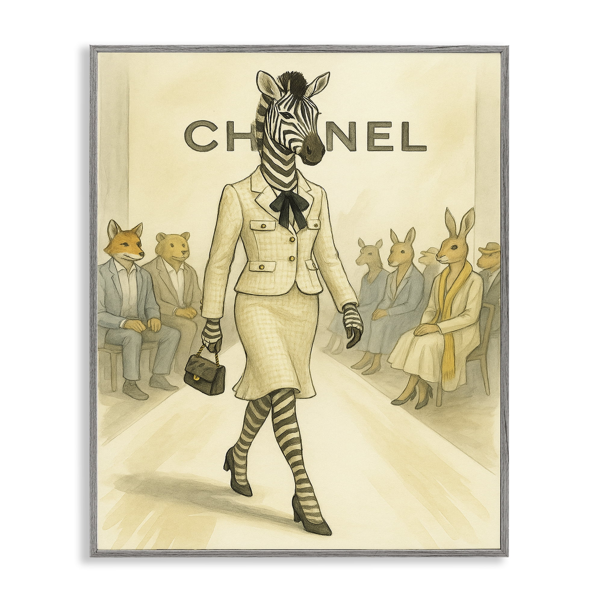 Stupell Industries Fashion Runway Zebra Gray Framed Giclee Art, design by Grotto Studios