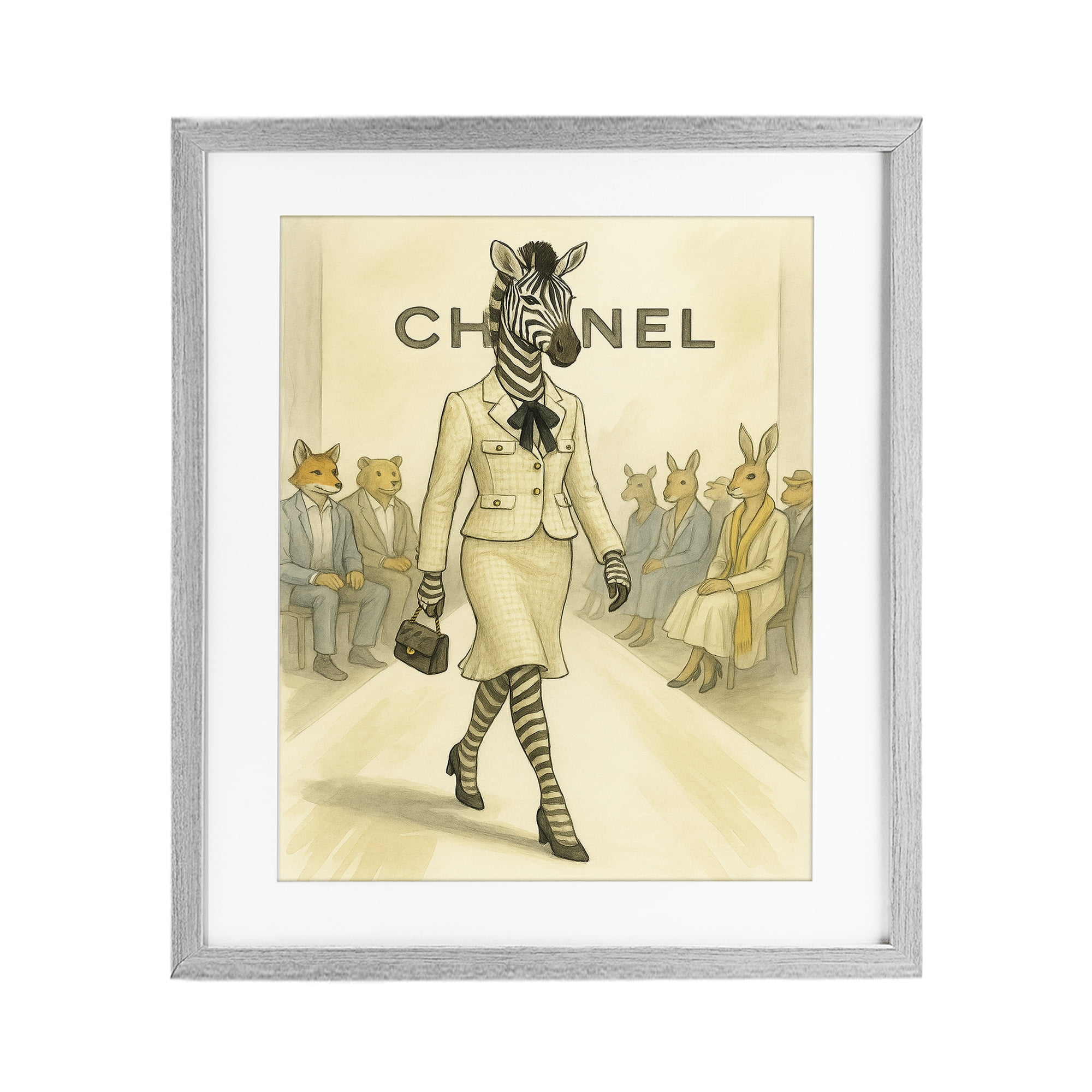 Stupell Industries Fashion Runway Zebra Gray Framed Print Under Glass, design by Grotto Studios